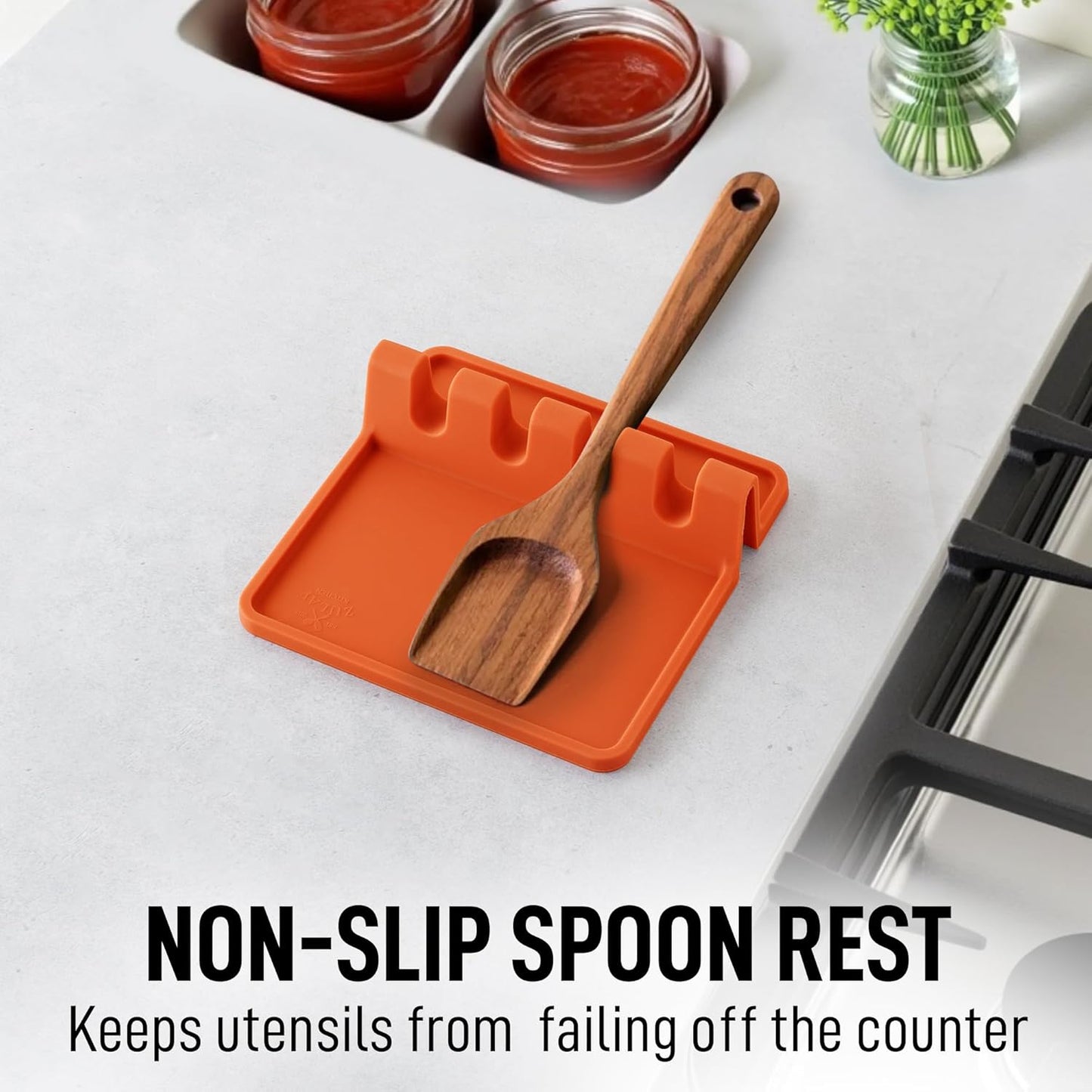 Zulay Kitchen Silicone Utensil Rest with Drip Pad for Multiple Utensils - BPA-Free, Heat-Resistant Spoon Rest & Spoon Holder for Stove Top - Kitchen Utensil Holder for Ladles & Tongs - Orange