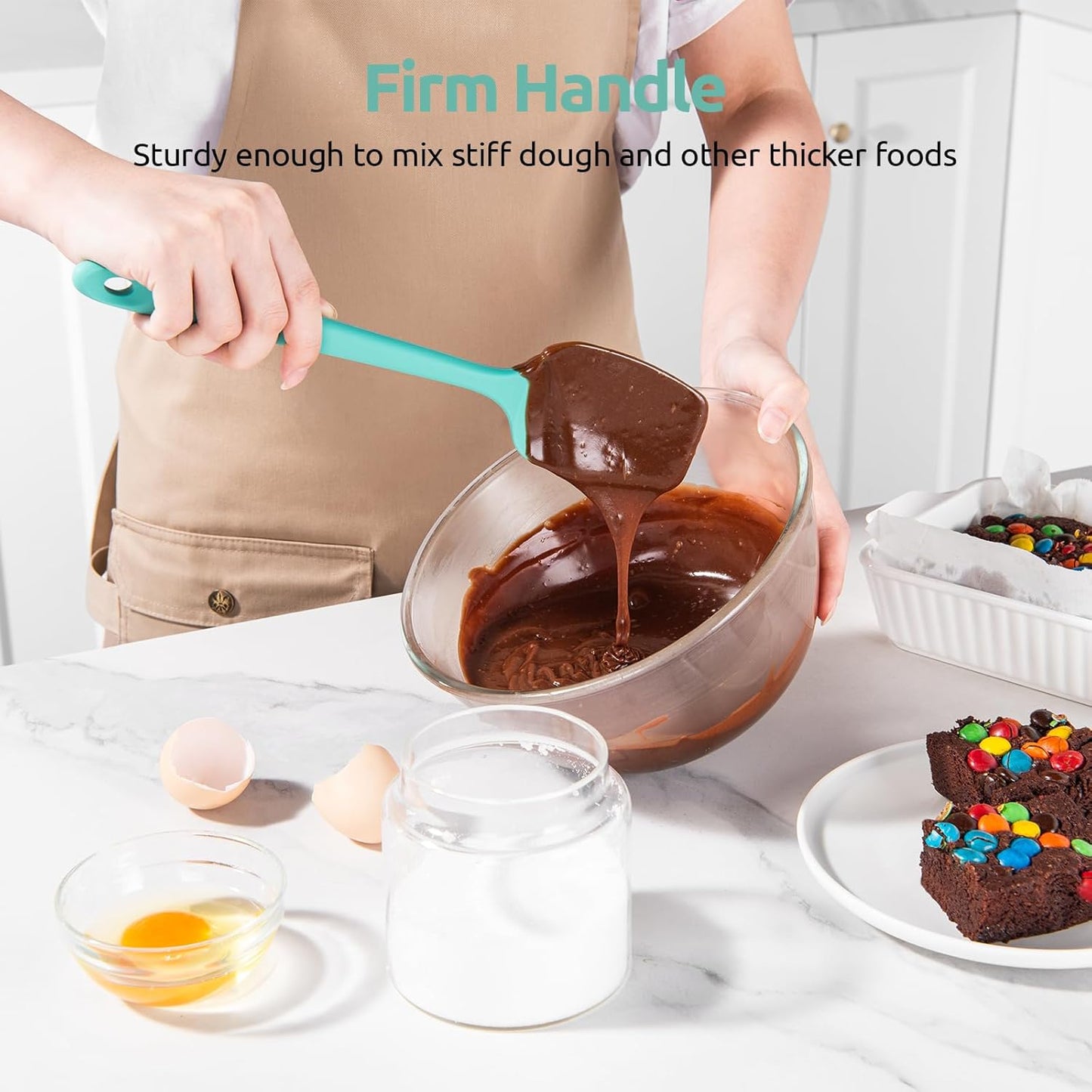 U-Taste Silicone Spoon Spatula Set: 480ºF Heat Resistant Food Grade Flexible Rubber Spoonula, Nonstick Cooking Mixing Scooping Kitchen Baking Scraper Utensils Set of 3 for Pan, Pot, Bowl (Aqua Sky)