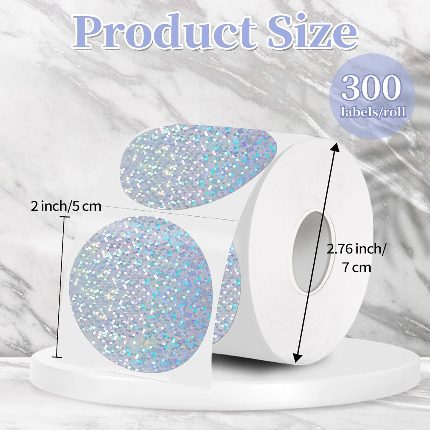 2''Holographic Thermal Label,Round Self-Adhesive Direct Thermal Label,Thermal Stickers for DIY Logo Design,Name Tag (300/Roll Small Dots