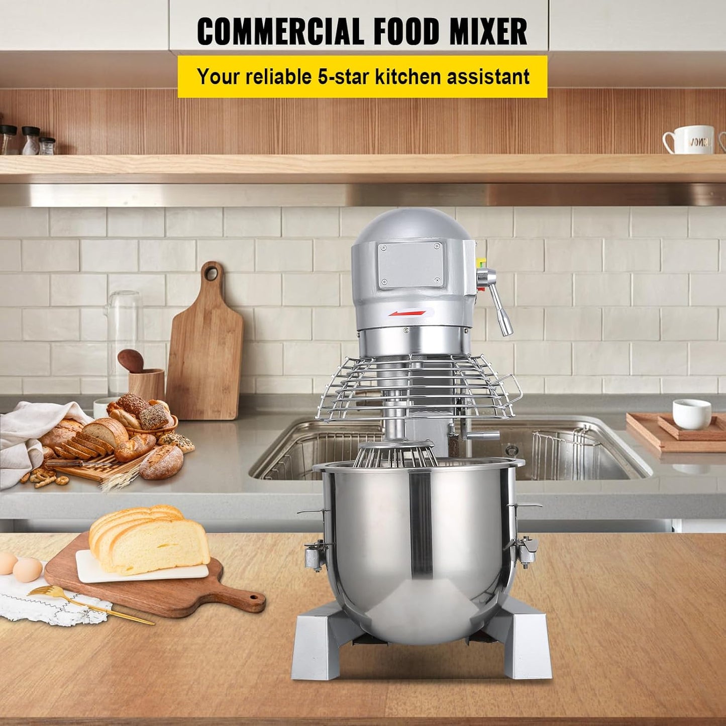 Happybuy 30Qt Commercial Food Mixer with Timing Function， Commercial Mixer 1250W Stainless Steel Bowl Heavy Duty Electric Food Mixer Commercial with 3 Speeds Adjustable, Perfect for Bakery Pizzeria