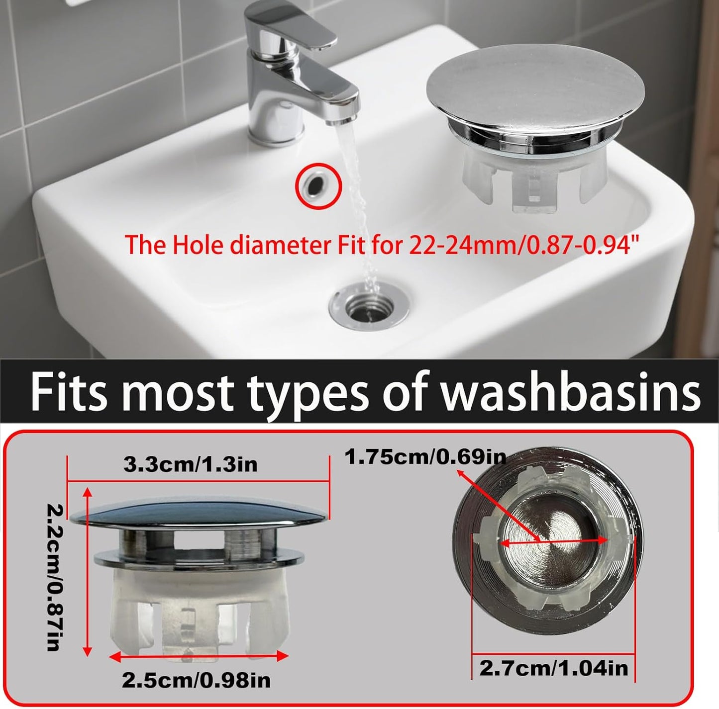 2 Pack Sink Basin Overflow Trim Ring,Solid Brass Bathroom Sink Trim Overflow Cover,Bathroom Kitchen Sink Trim Overfollow Cover Insert in Hole Round Caps(Silver)