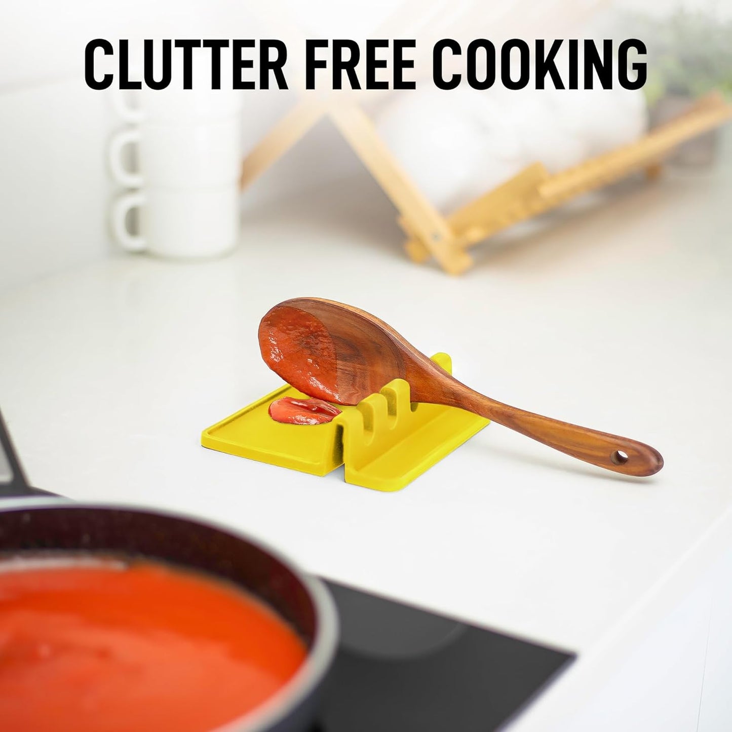 Zulay Kitchen Silicone Utensil Rest with Drip Pad for Multiple Utensils - BPA-Free, Heat-Resistant Spoon Rest & Spoon Holder for Stove Top - Kitchen Utensil Holder for Ladles & Tongs - Yellow