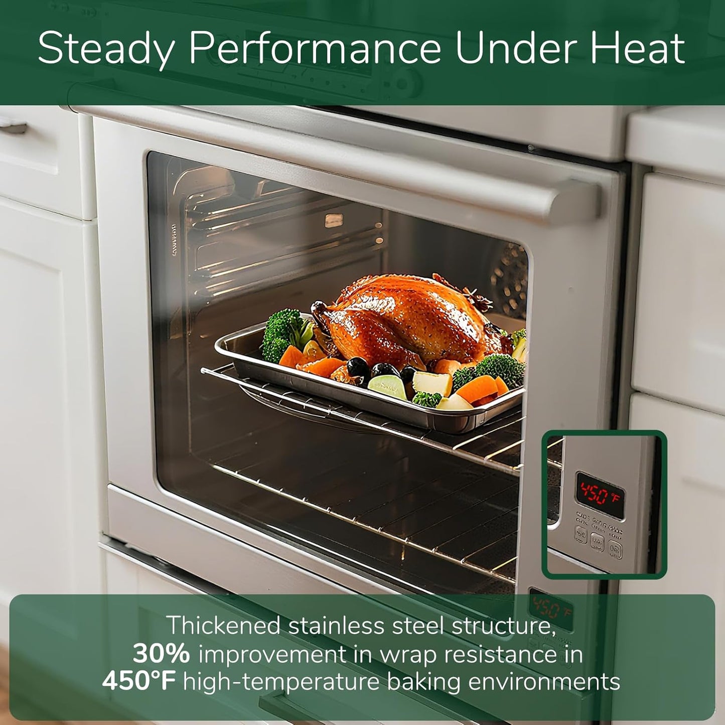 18/0 Stainless Steel Baking Sheet with Cooling Rack, Oven-Safe Non-Toxic Cookie Sheets for Baking, Set of 6, Coating Free & Rust Resistant for Healthy Family Baking, Easy to Clean, Heavy-Duty