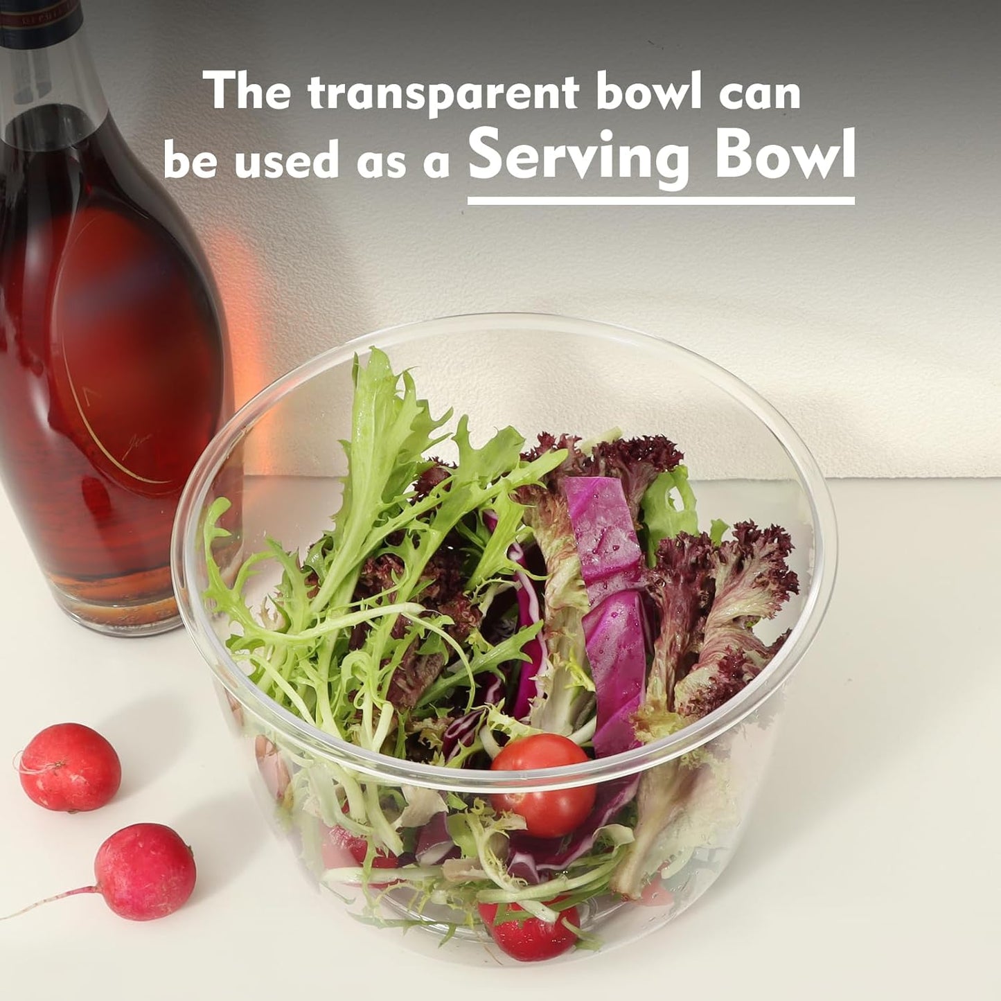 Ourokhome Salad Spinner Lettuce Dryer, Hand-crank Rotary Vegetable Dryer Veggie Washer with Transparent Bowl and Colander for Greens, Herb, Berry, Fruits, Macaroni, 2.8 QT, Black