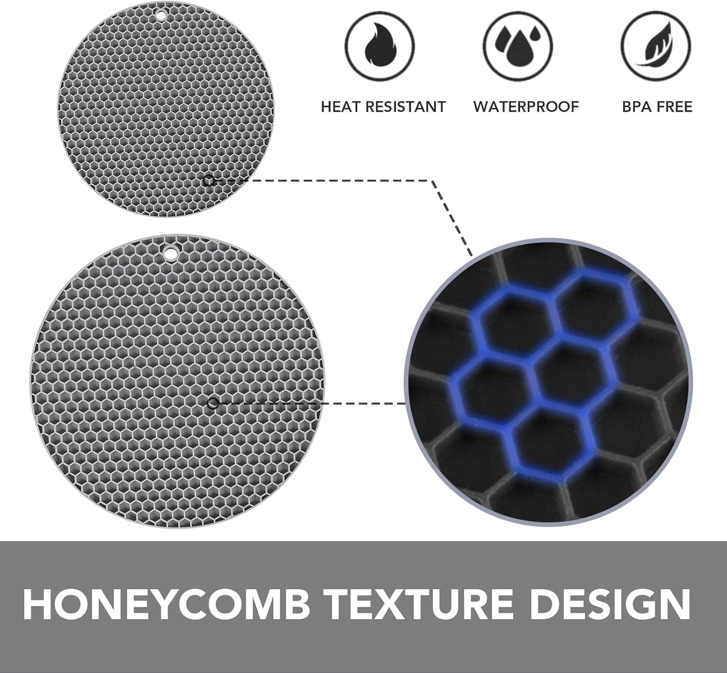 Joyhalo Trivets for Hot Dishes - Hot Pads for Kitchen, Silicone Pot Holders for Hot Pots and Pans, Silicone Mats for Kitchen Countertops, Table, Flexible Easy to Wash and Dry, Grey