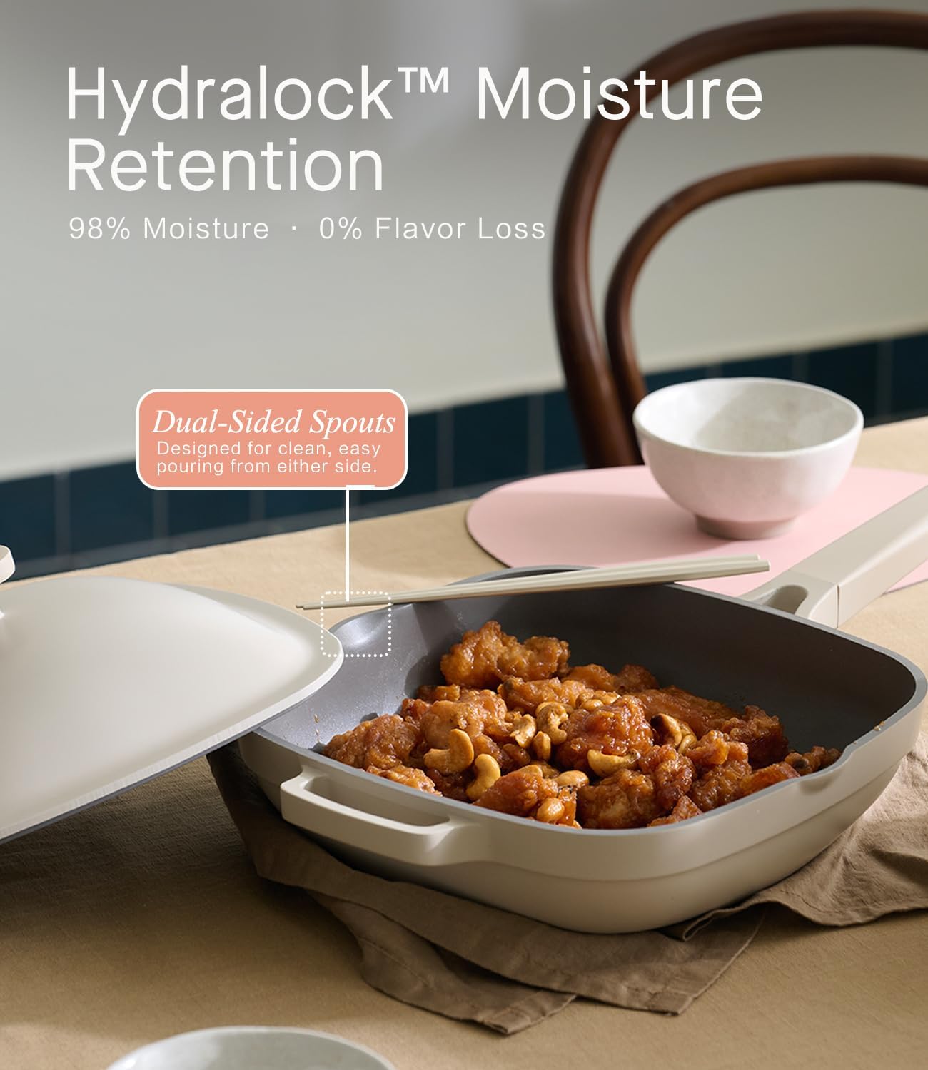 10.5 Inch(3.8QT) Deep Frying Pan,Non Stick Frying Pans Cast Aluminum,Ti-Ceramic Non Toxic Pix Pan with Lid,Natural Wooden Spatula and Loofah Scrubber-Morning Mist