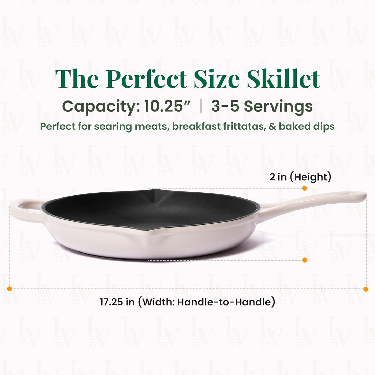 Larder & Vine Enameled Cast Iron Skillet | 10.25 inch Cast Iron Pan | Saute Pan with Pour Spouts | Enamel Coated Cast Iron Skillet | Compatible on All Cooktops & Oven Safe to 500° F | Stone