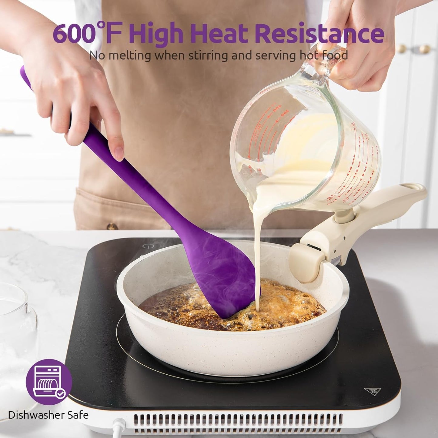 600ºF Heat Resistant Silicone Spoon: U-Taste 13.3in Solid Kitchen Cooking Spoon, Nonstick Food Grade Large & Long Soup Rubber Utensil for Mixing, Serving, Stirring, Basting, for Pot Cookware (Purple)