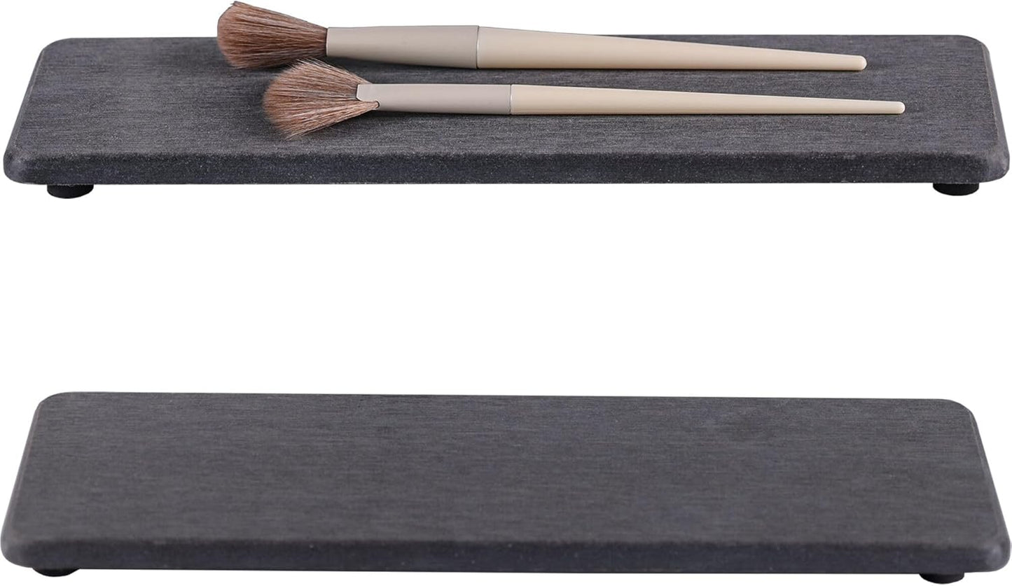 2 Pcs Water Absorbing Stone Trays, Kitchen/Bathroom Sink Soap Dish, Diatomite Tray Used for Hand Soap & Cosmetic Bottles in The Modern Home, 3.15" W x 10.2" L, Dark Gray