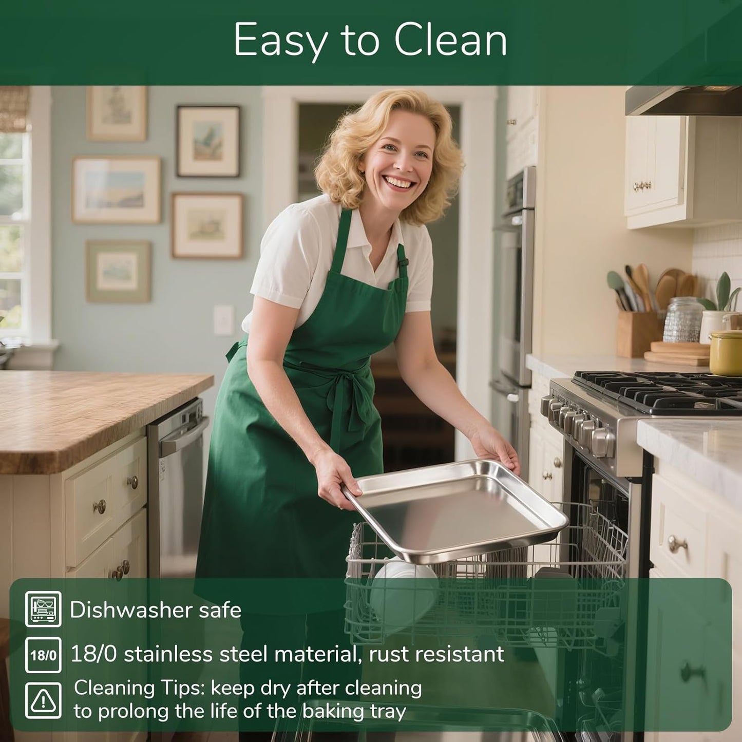 18/0 Stainless Steel Baking Sheet with Cooling Rack, 10.4 Inch Oven-Safe Non-Toxic Cookie Sheets for Baking, Coating Free & Rust Resistant for Healthy Family Baking, Easy to Clean, Heavy Duty