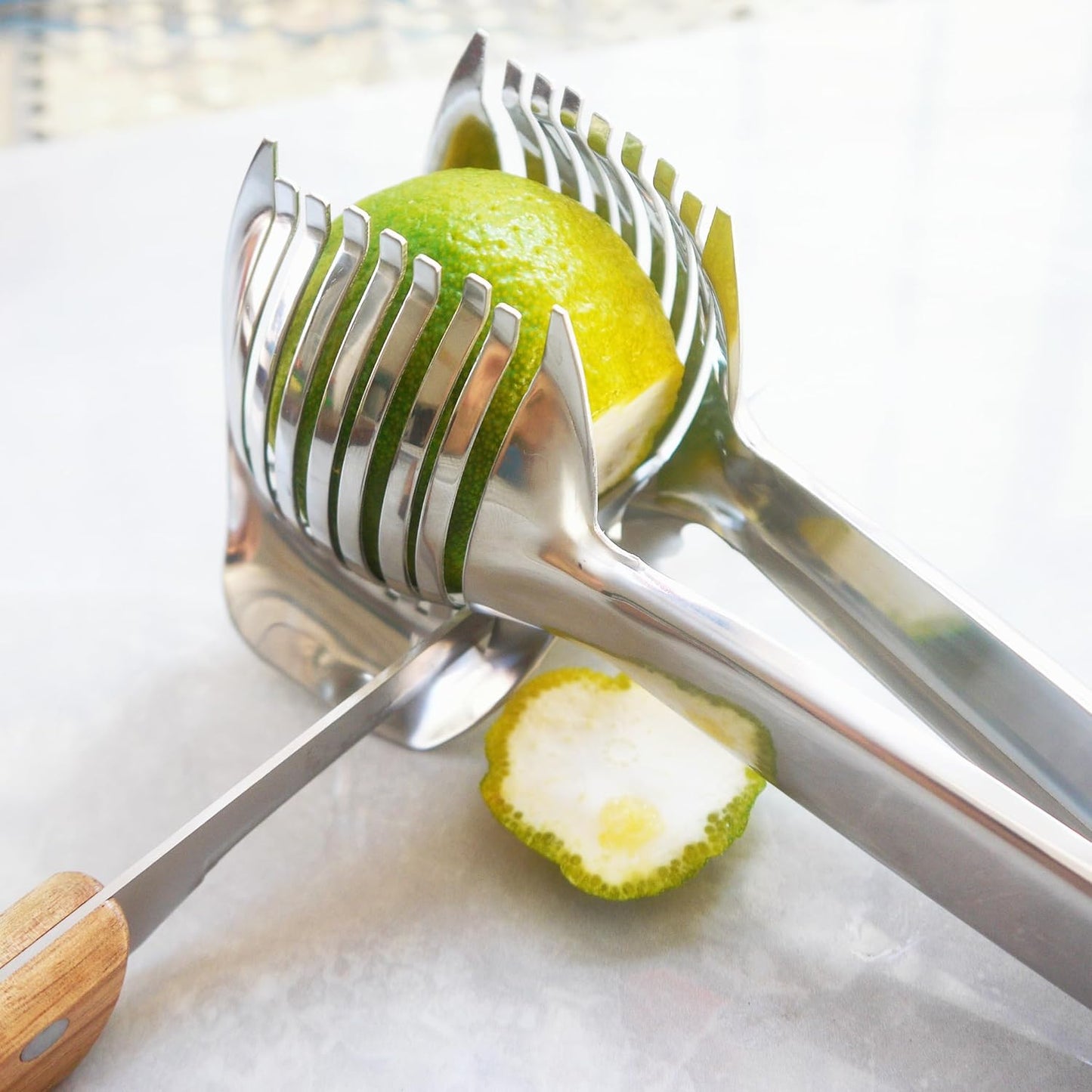 Tomato Lemon Slicer with Tomato Knife Set,Handheld Even Slicing Guide Cutter Tools,for Round Fruit and Veggies, Multi Kitchen Cutting Gadgets