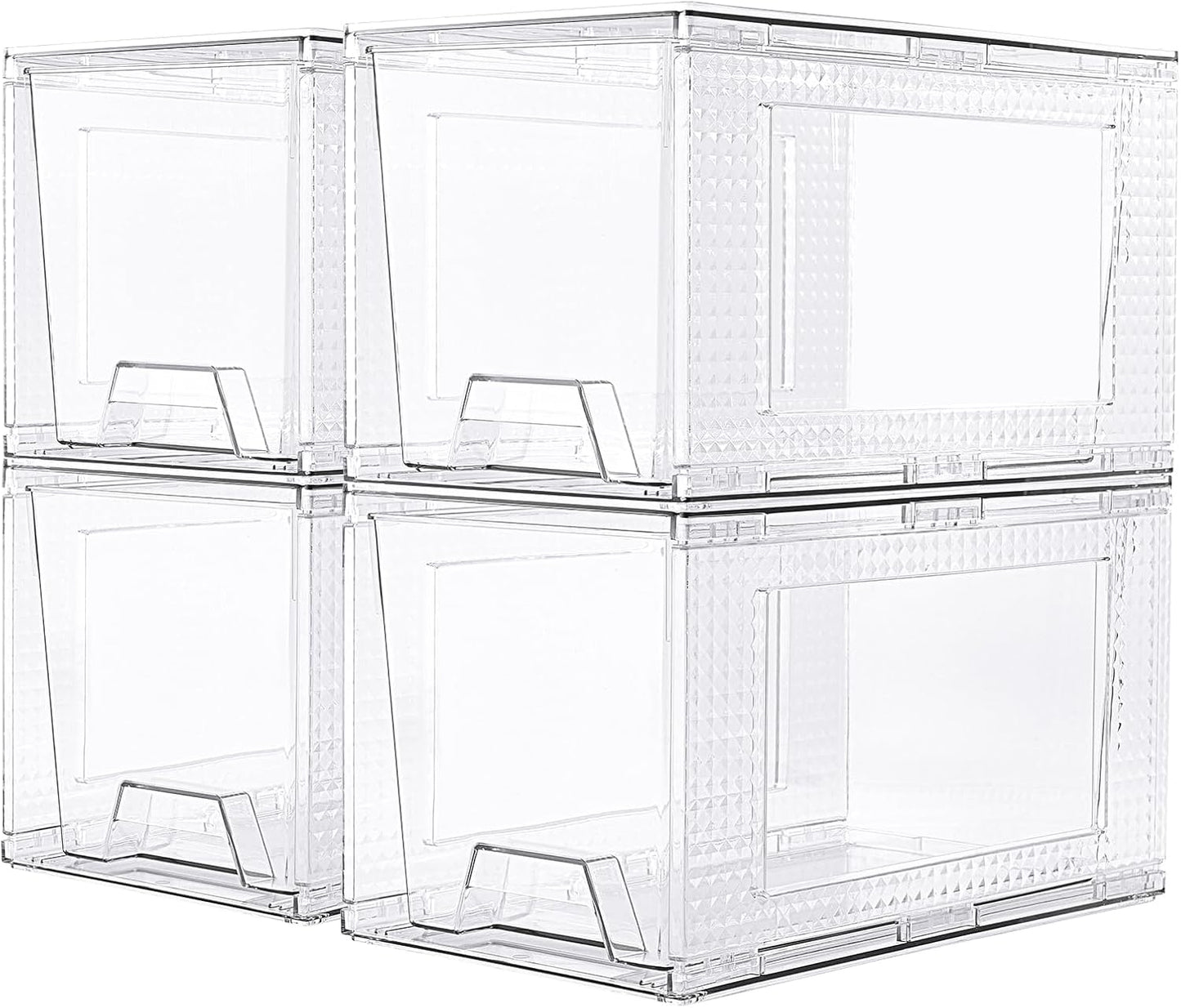 JollyPack 4 Pack Clear Stackable Storage Drawers, Easy to Assemble Multi-Use Bathroom Organizers and Storage, Suitable for Vanity, Bathroom, Makeup, Under Sink, Office, Kitchen and Pantry