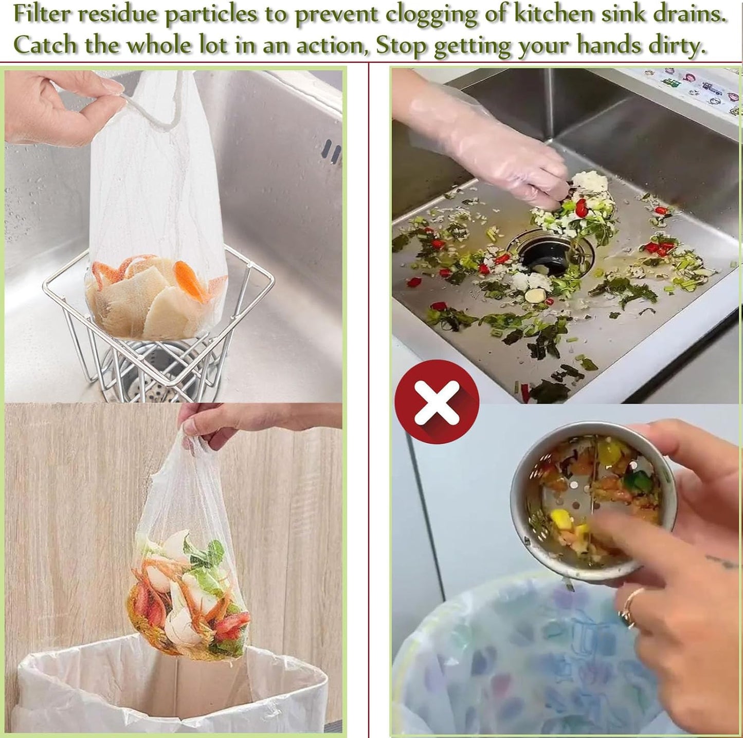 Kitchen Sink Strainer with Sink Basket Holder and 300 Strainer Net Bags,Food Catcher with drain filter Mesh bag,Meshmate Waste Rack Trash Catcher for Leftovers.