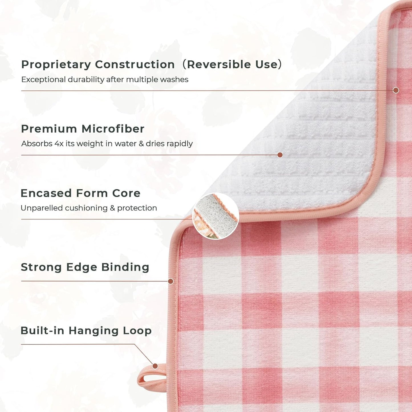 FRESHMINT Printed Dish Drying Mats for Kitchen Counter 2 Pack Absorbent Reversible Drying Mats Microfiber Kitchen Countertop Protector Dishes Drying Pad Extra Large 18"x24" Dish Mat