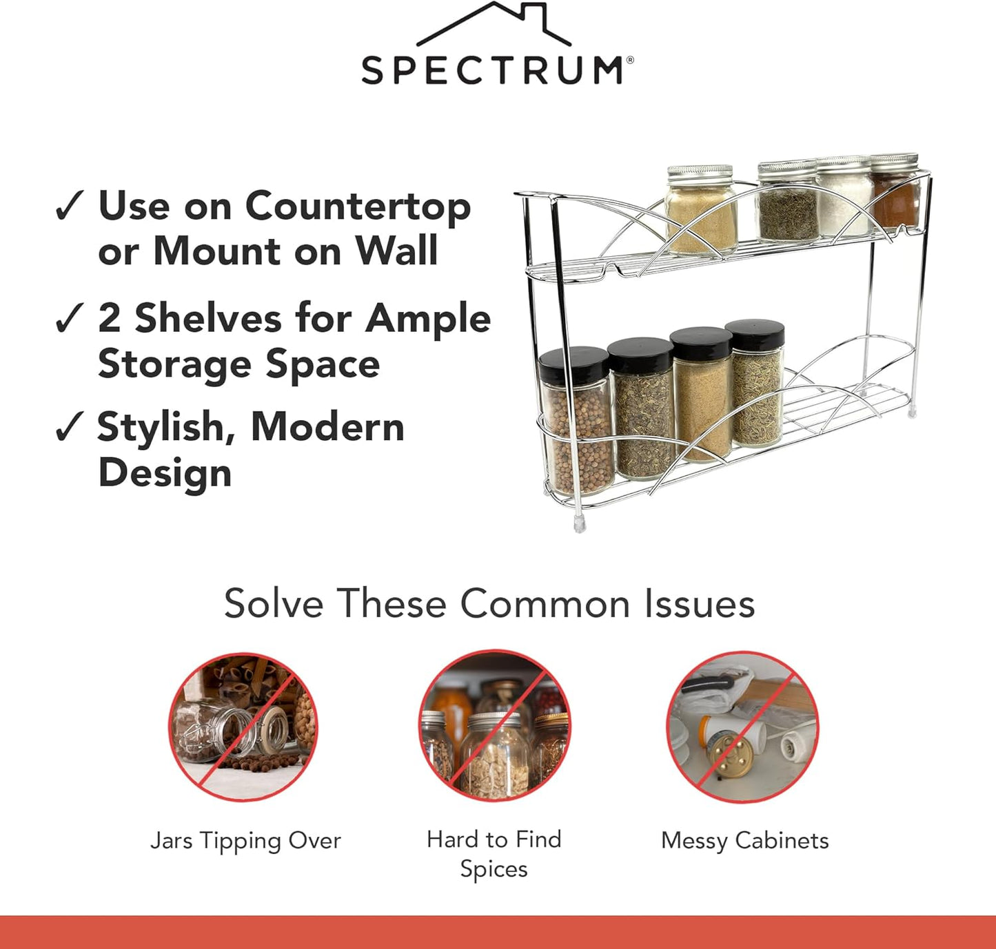 Spectrum Diversified Countertop 2-Tier Spice Rack, Chrome