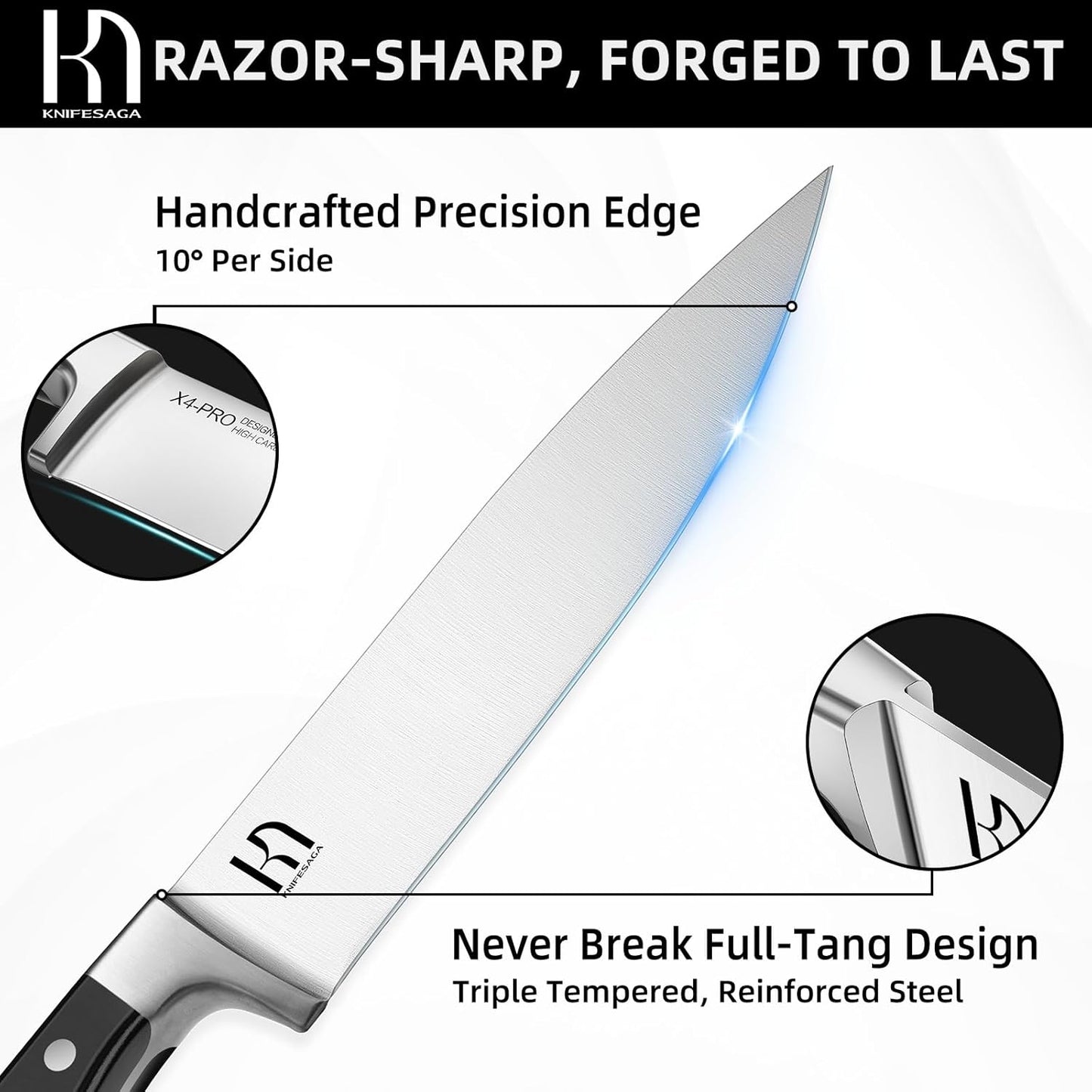 Knife Set, 15 Pcs Kitchen Knife Block Set, Enduring Razor-Sharp Japanese High Carbon Stainless Steel Chef Knife Set with Block and Sharpener, Premium Knives Set for Kitchen, Black Natural Wood