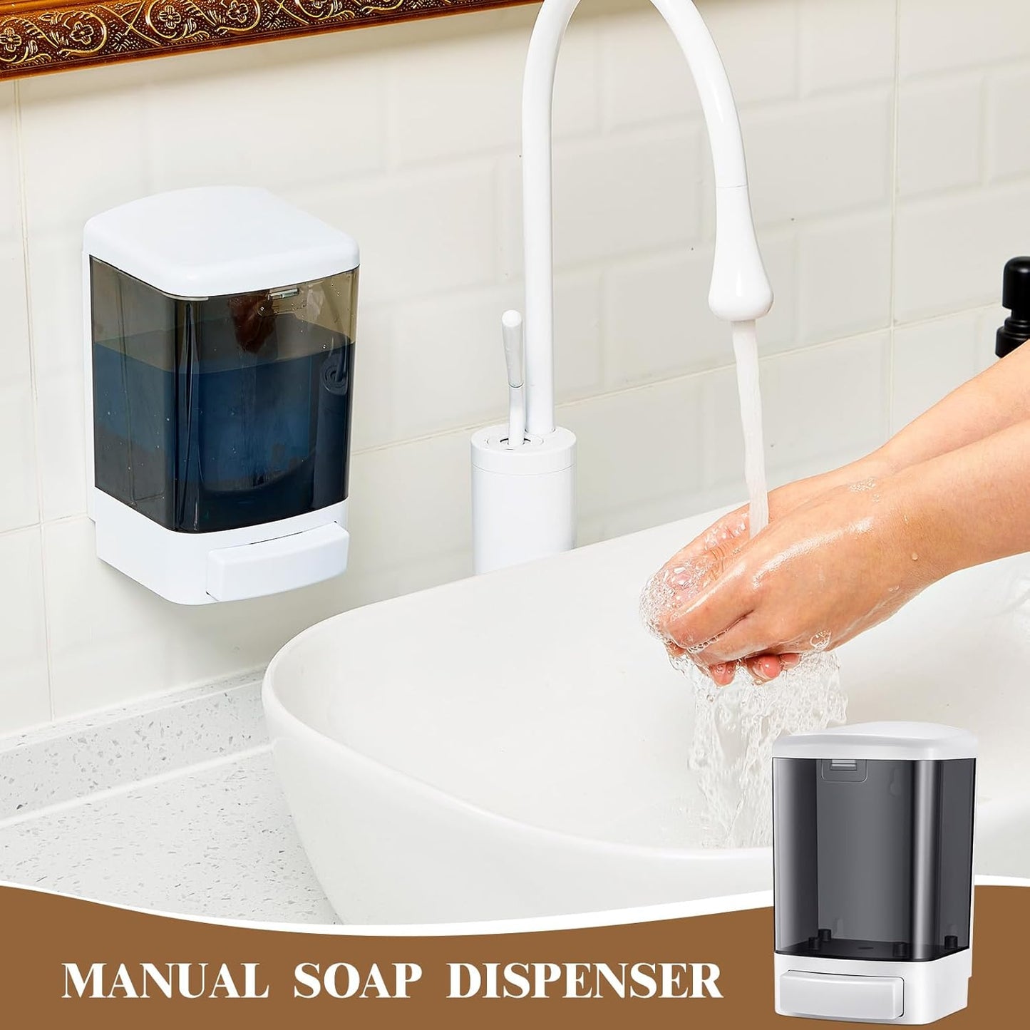 Hushee 6 Pcs Plastic Wall Mounted Soap Dispenser Commercial Manual Soap Dispenser Containers for Kitchen Shower Hotel