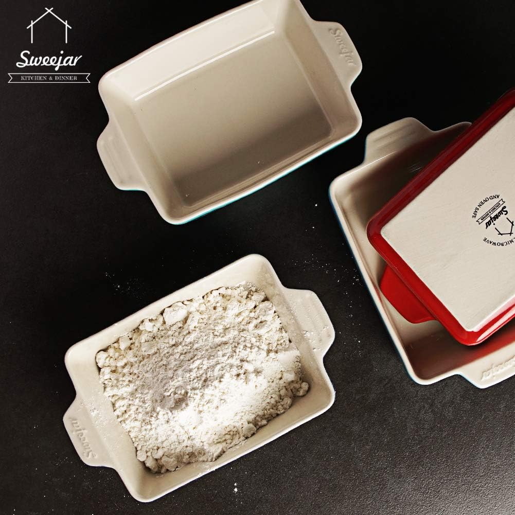 Sweejar Ceramic Baking Dish, Rectangular Small Baking Pan with Double Handles, 20 Oz for Cooking, Brownie, Kitchen, 6.5 x 4.9 x 1.8 Inches(Red)