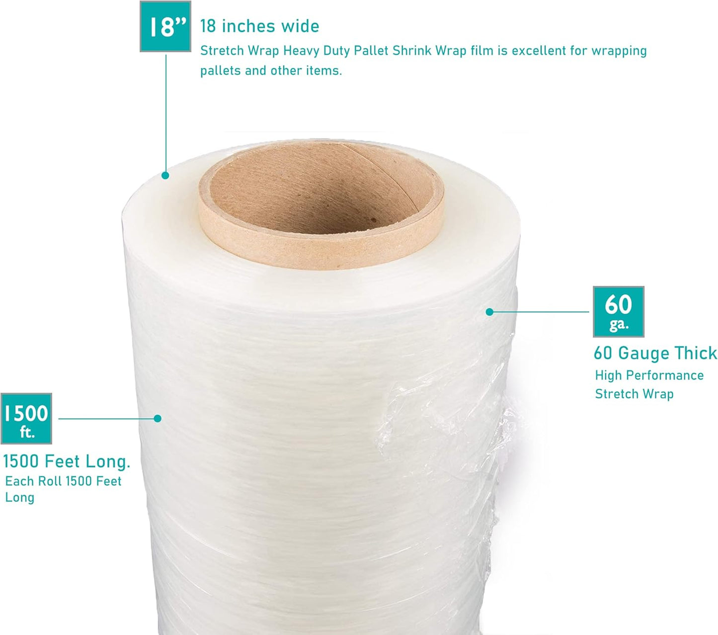 256 Rolls 18" x 1500 Ft Stretch Wrap Heavy Duty, Industrial Strength Shrink Wrap, 55 Gauge High Performance Stretch Film Replaces 80 Gauge Low Films, Clear Hand Stretch Wrap