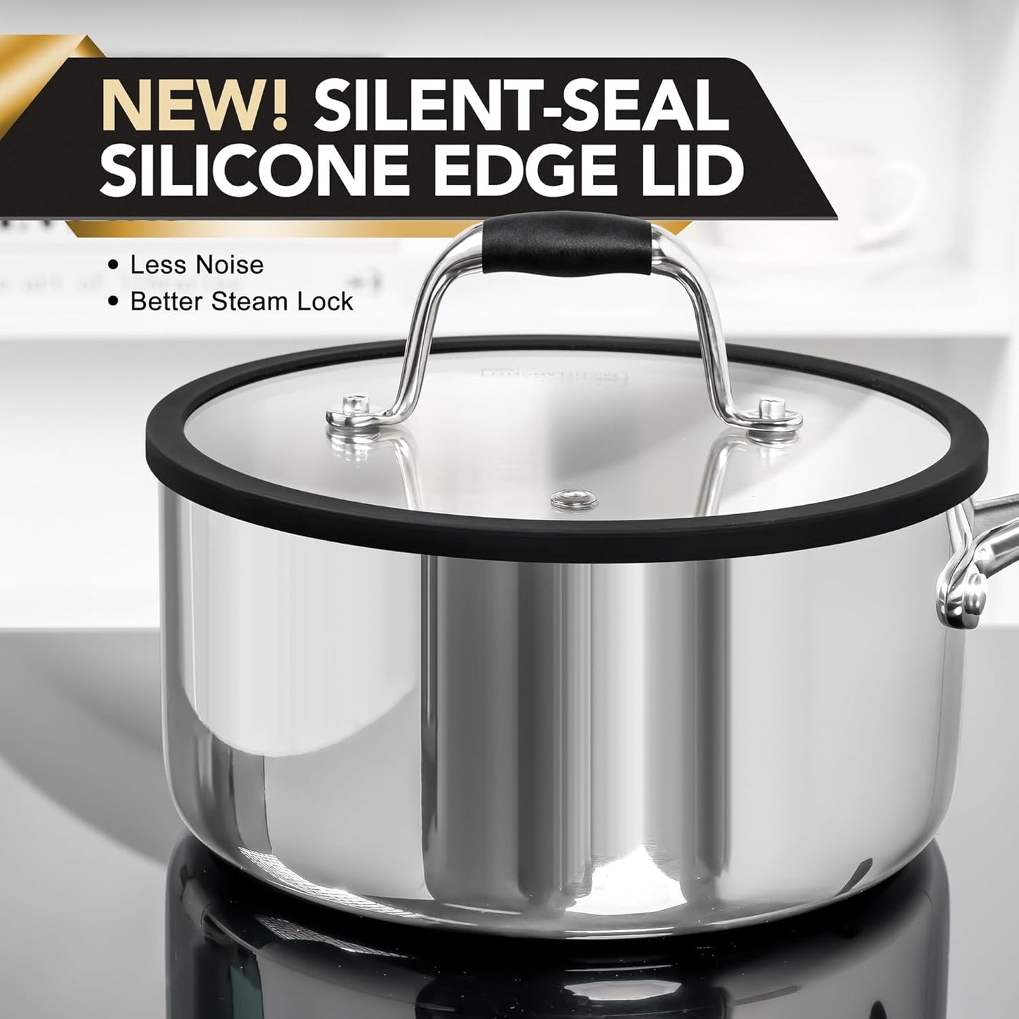 MICHELANGELO Triply Stainless Steel Saucepan Set with Strainer Lid, Heavy-duty Sauce Pan with Lid, Multipurpose Sauce Pot Induction Compatible - 1QT & 2QT & 3QT