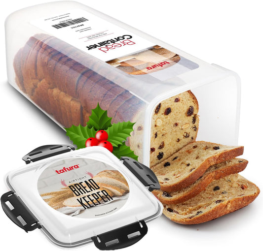 Tafura Bread Container - 5.8 Liter BPA Free Plastic Bread Box - Container/Holder for Homemade Loaves and Baked Goods with Black Airtight Lid