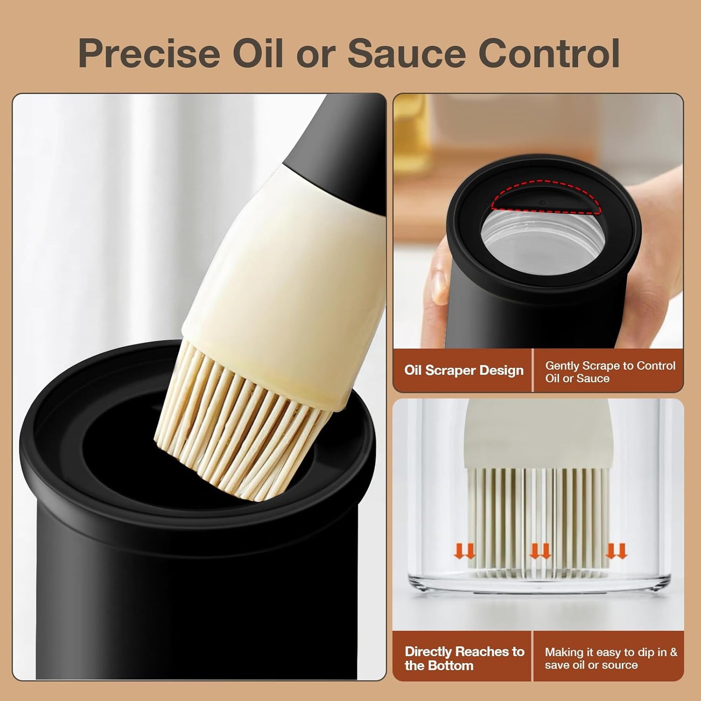 YARRAMATE 2pcs 300ml / 10oz Oil Dispenser with Brush - Glass Oil Dispenser for Kitchen with Silicone Heat Resistant Brush - Cooking Brush for Oil and Sauce Cooking BBQ Grill Frying - Black&Green