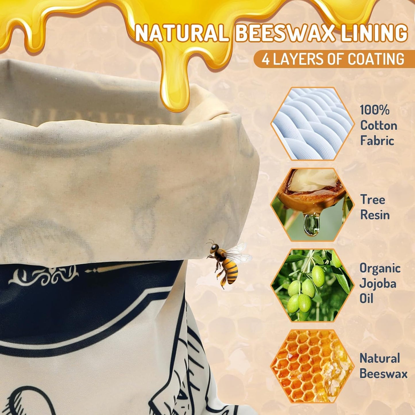 2-Pack Beeswax Bread Bags for Homemade Bread, Black Reusable Sourdough Storage Bags with Premium Beeswax Coating for Loafs Baguette Fresh Keeping,Great Homesteading Essentials and Baking Gifts.