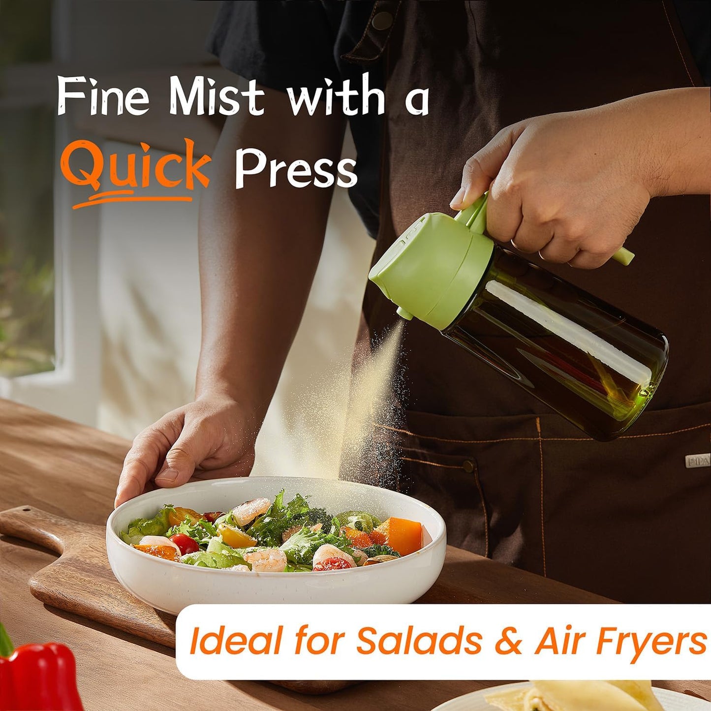 TrendPlain - Original 16oz/470ml Olive Oil Dispenser Bottle for Kitchen Gadgets and Air Fryer Accessories - Olive Oil Sprayer for Cooking w/Stickers - Green