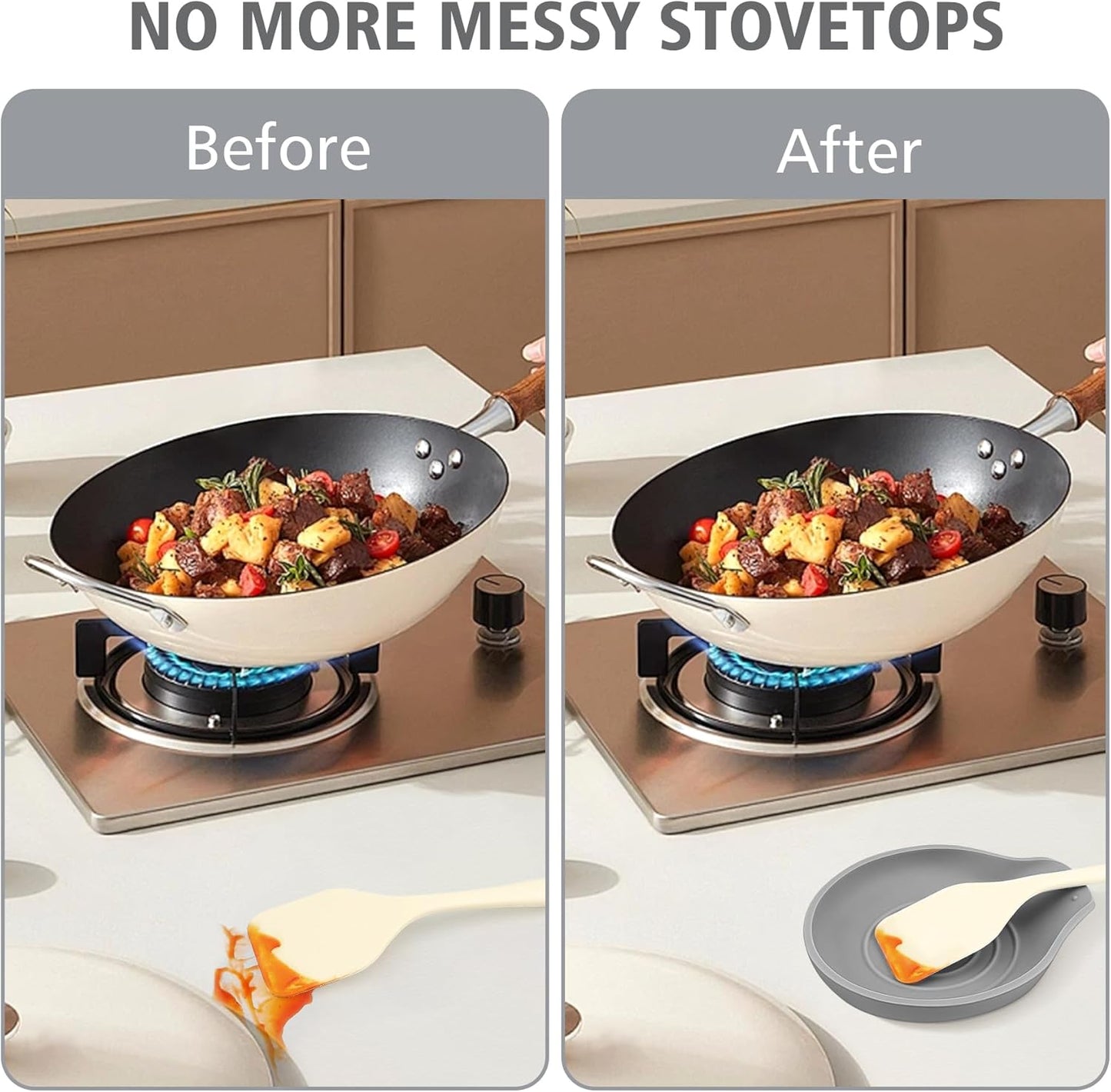 Silicone Spoon Rest for Stove Top - BPA-Free, Heat-Resistant Spoon Holder - Spoon Rest for Kitchen Counter - Large Cooking Utensil Rest for Spoons, Spatulas, Ladles or Tongs - Gray 2 Pack