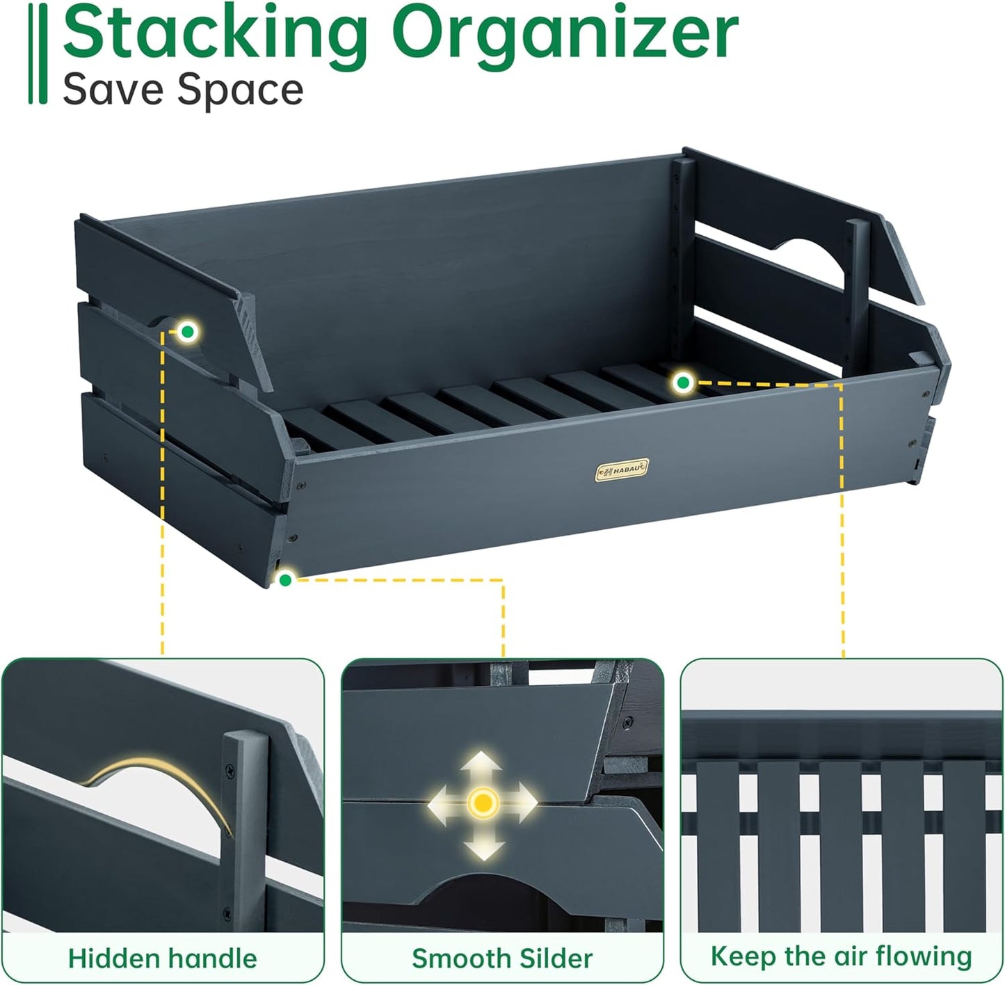 HABAU Wood Potato Onion Storage Bins - Wooden Stackable Produce Basket - Fruit Vegetable Storage for Kitchen Pantry Organization