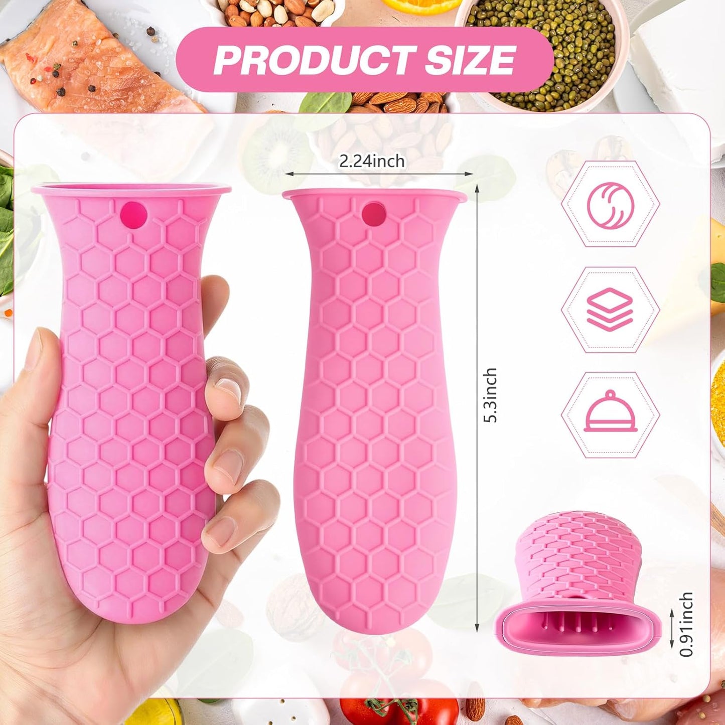 Patelai 2pcs Silicone Handle Cover for Cast Iron Skillet Kitchen Silicone Handles for Pots and Pans Non-Slip Pot Holder Sleeve for Fry Pan Griddles Metal Aluminum Cookware(Pink)