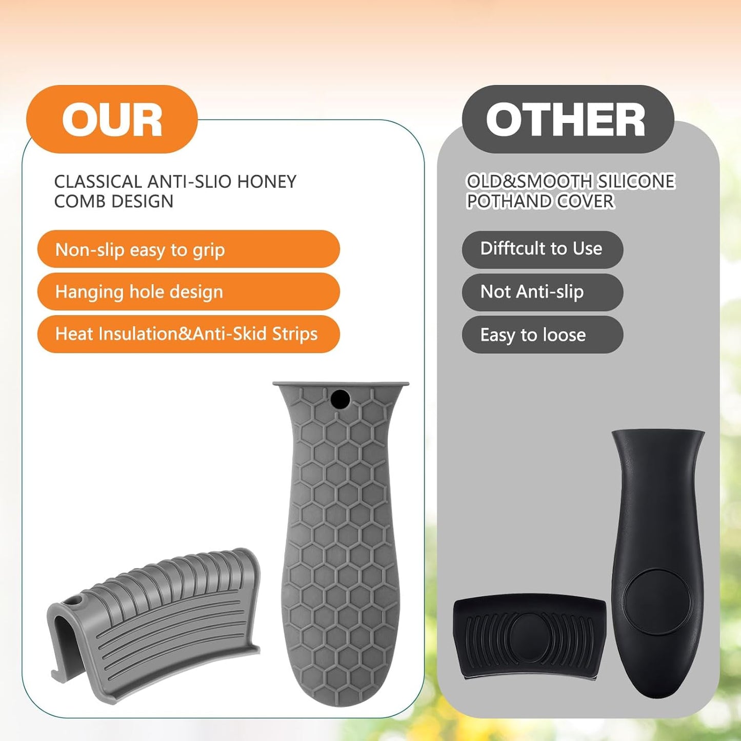 Patelai 8 Pcs Silicone Pot Holders Set Cast Iron Handle Cover Heat Resistant Pot Handle Covers Potholder Non Slip Reusable Pan Sleeve for Frying Pan Kitchen Supplies(Grey)