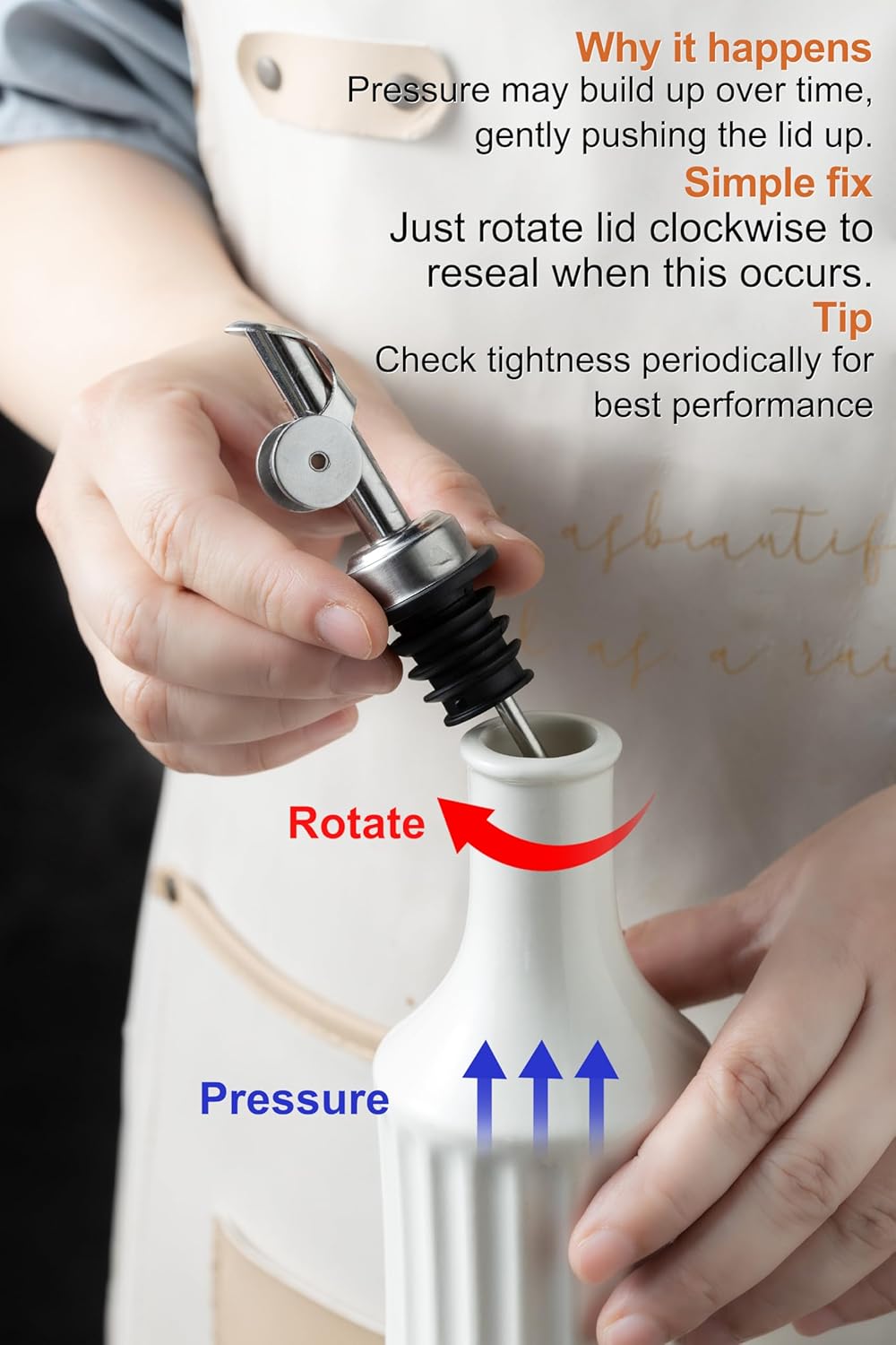 LYEOBOH Olive Oil Dispenser Bottle, Oil Dispenser for Kitchen, Ceramic Cooking Vinegar Dispensing Bottles with Spout, White
