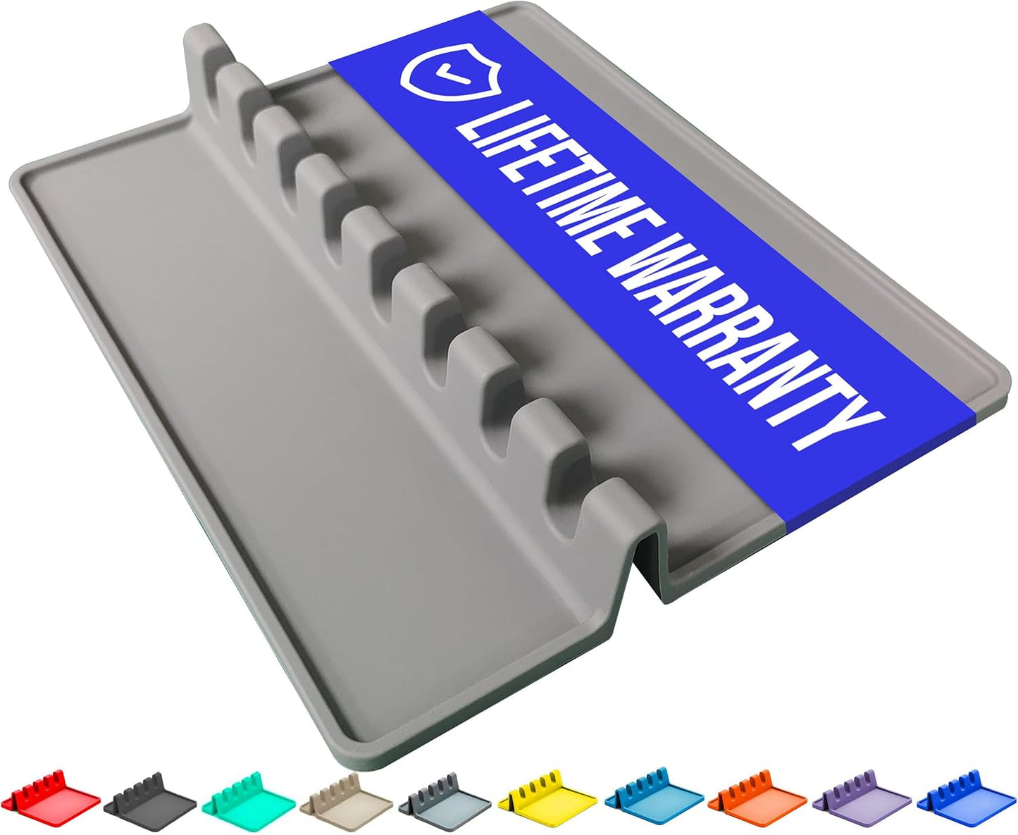 Silicone Spoon Rest for Stove Top with Drip Pad (1 Pack) - Extra Large Grey Heat-Resistant, BPA-Free Utensil Rest for Kitchen Counter - Utensil Holder for Spatulas, Tongs, Ladles and Kitchen Gadgets