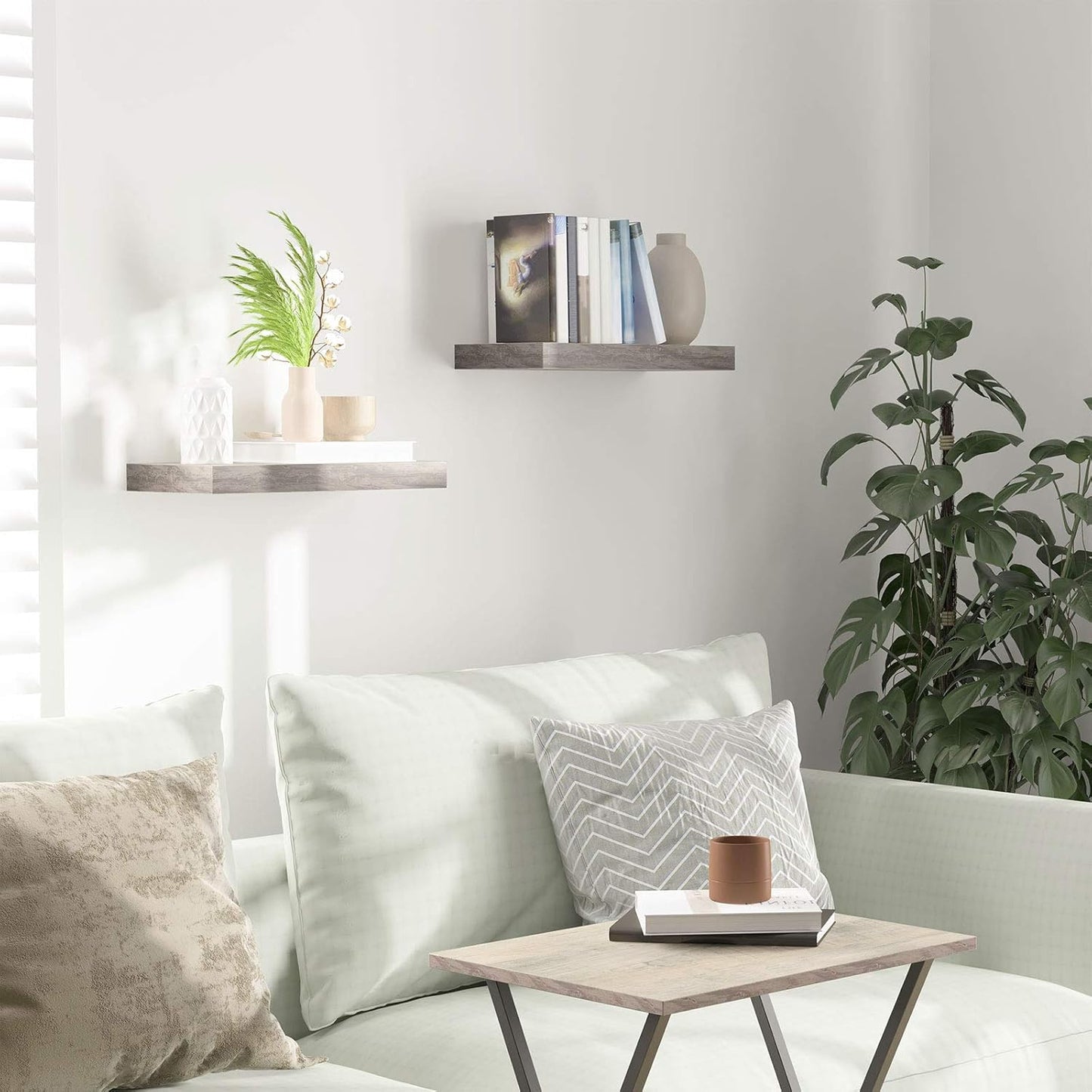 HOOBRO Floating Shelves for Wall, Wall Mounted Shelf Set of 2, 15.7" Hanging Shelf with Invisible Brackets, for Wall in Bathroom, Bedroom, Toilet, Kitchen, Living Room, Office, Greige BG40BJ01