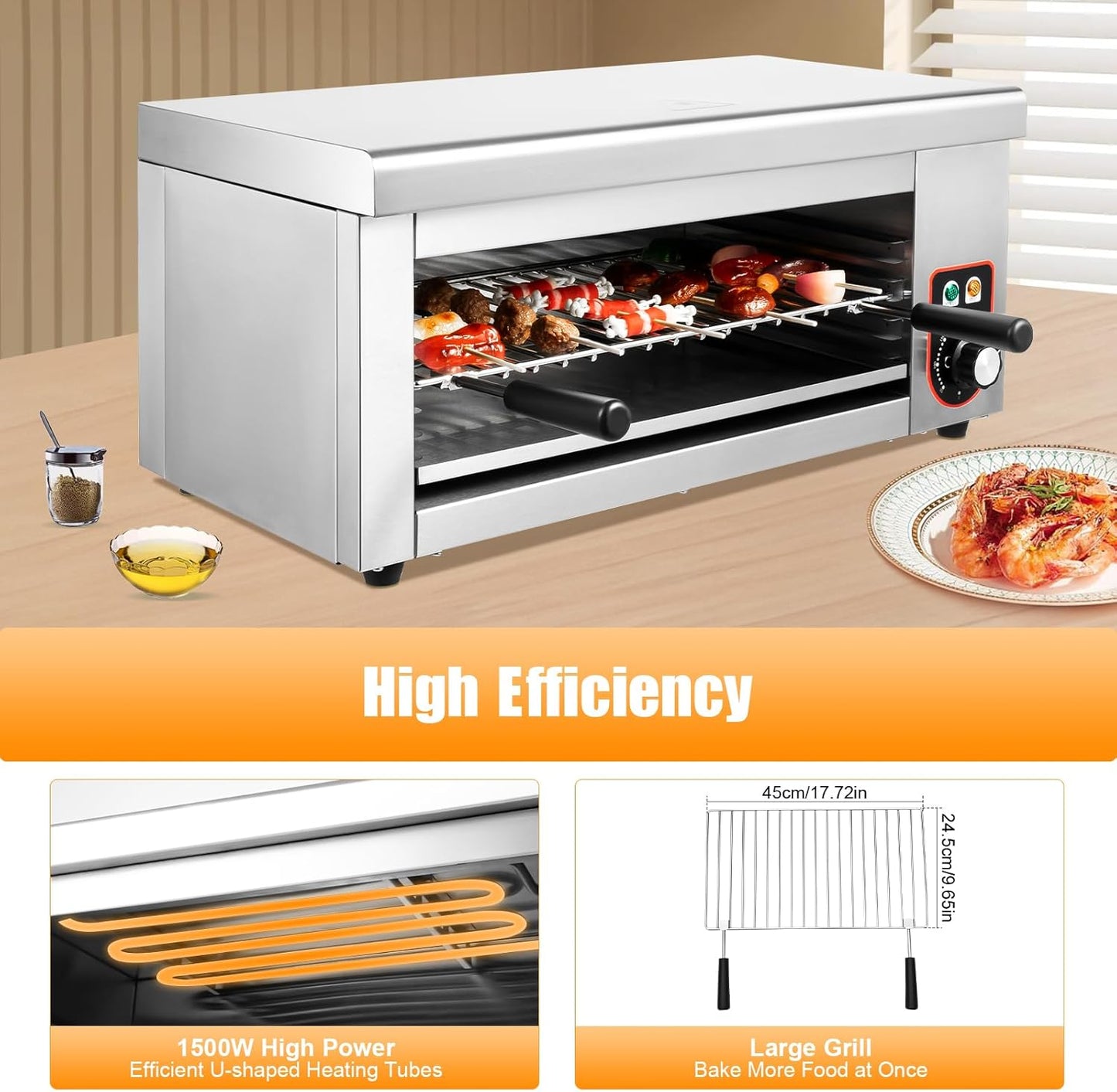 1500W Electric Cheese Melter Commercial Cheese Melter Cheesemelter Grill 122-572°F Stainless Steel Countertop Salamander Broiler Toaster Oven Silver