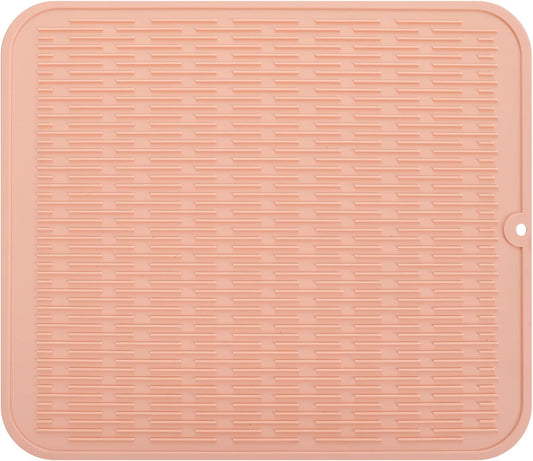 Silicone Dish Drying Mat for Multiple Usage,Easy clean,Eco-friendly,Heat-resistant Silicone Mat for Kitchen Counter or Sink,Refrigerator or Drawer Liner Pink XL 18 inches x 16 inches