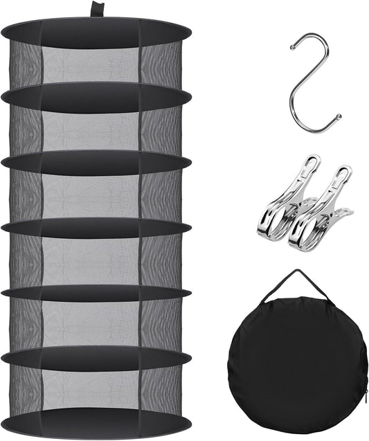 Herb Drying Rack Hanging Collapsible Drying Net for Garden Hydroponic Plant, Flowers, Herbs,Dry Mesh Folding Dryer(6 Layer)