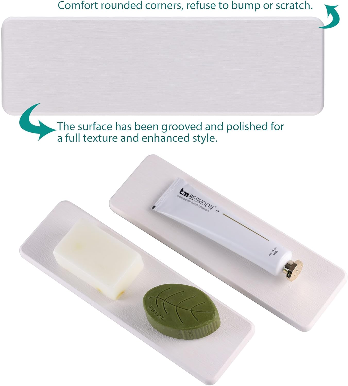 2 Pcs Water Absorbing Stone Trays, Kitchen/Bathroom Sink Soap Dish, Diatomite Tray Used for Hand Soap & Cosmetic Bottles in The Modern Home, 3.15" W x 10.2" L, White