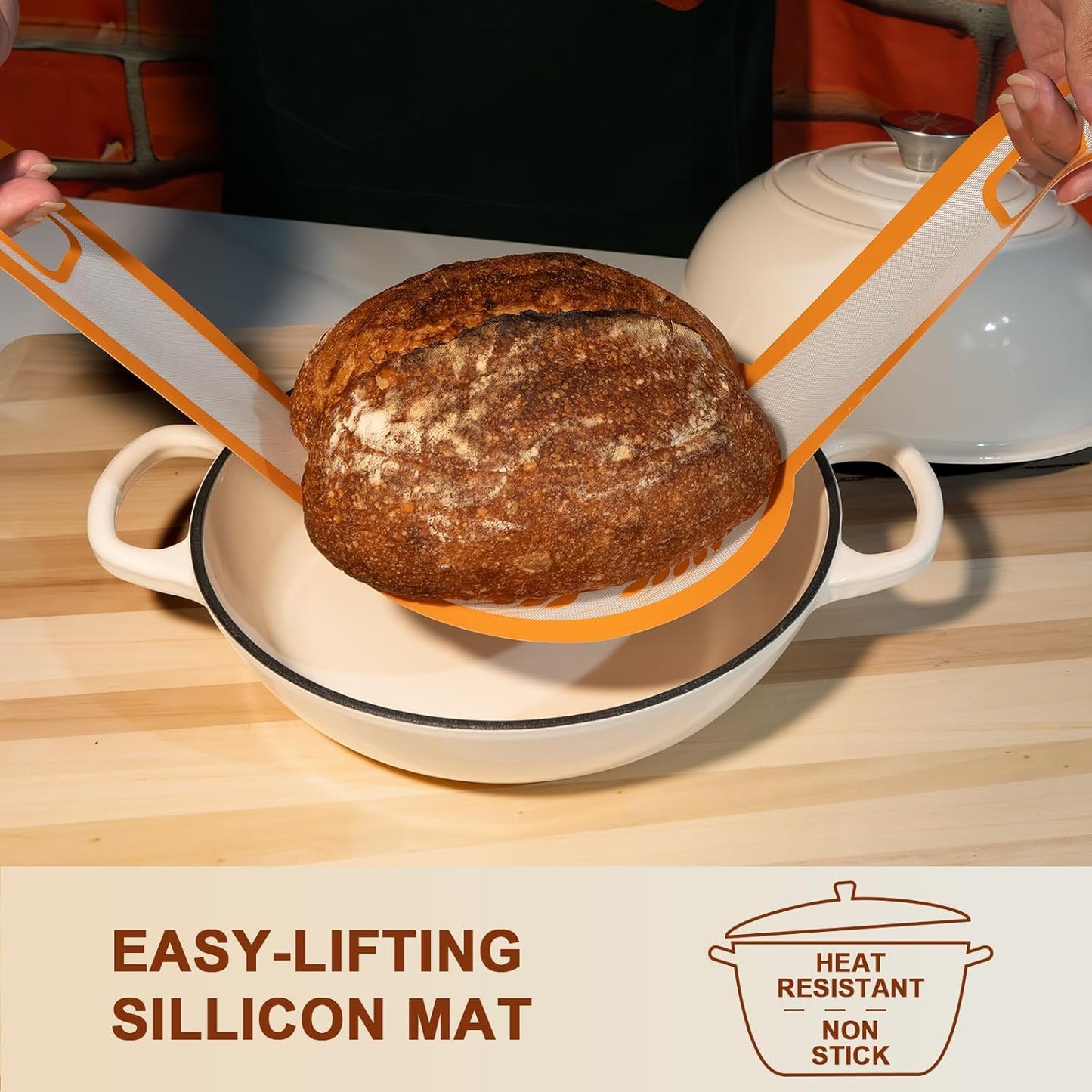 AHJ 6QT Dutch Oven For Bread Baking, Enameled Cast Iron Dutch Oven Pot with Lid, Multi-Functional Bread pan, Sourdough Baking Supplies with Proofing Basket, Cast Iron Bread Oven, Silicone Sling & Gloves.