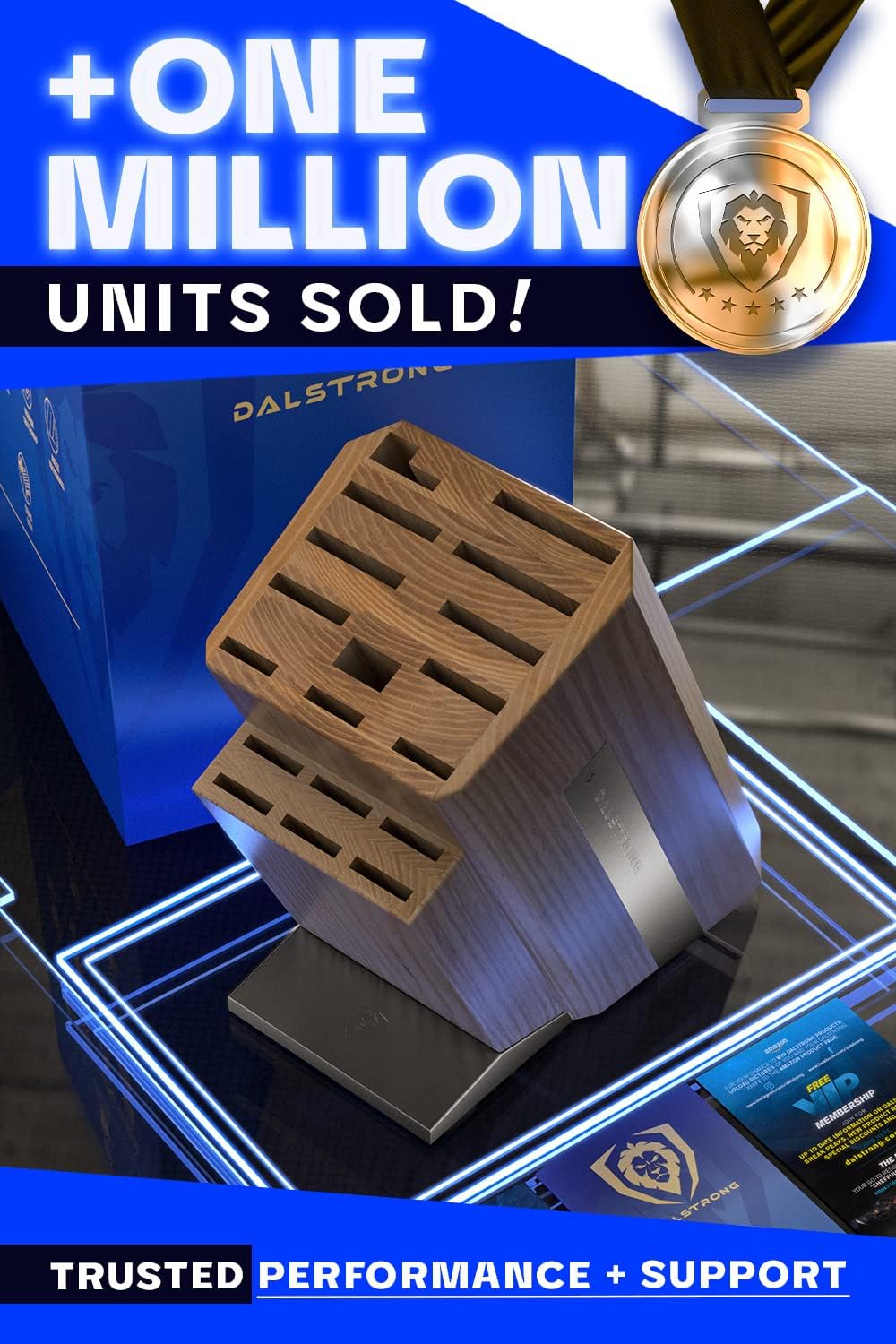 DALSTRONG Universal Knife Block - 18 Slots - Premium American Ash Wood - Aluminum Alloy Rim Kitchen Set - Lion Head Logo Badge - Premium Craftsmanship Knife Set - Angled For Ergonomics - Cleans Easily