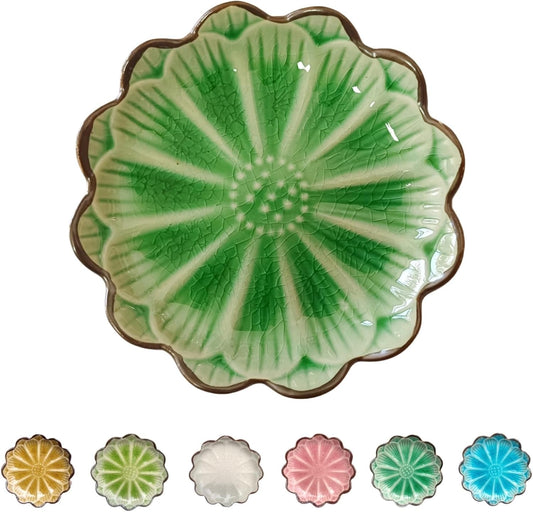 Ceramic Spoon Rest for Stove Top, Flower Cute Spoon Rest for Kitchen Counter, Cooking Spoon Holder for Kitchen Counter, Utensil Rest Spatula Rest Ladle Holder Tong Rest, 1 PC (Ice Cracks, Emerald)