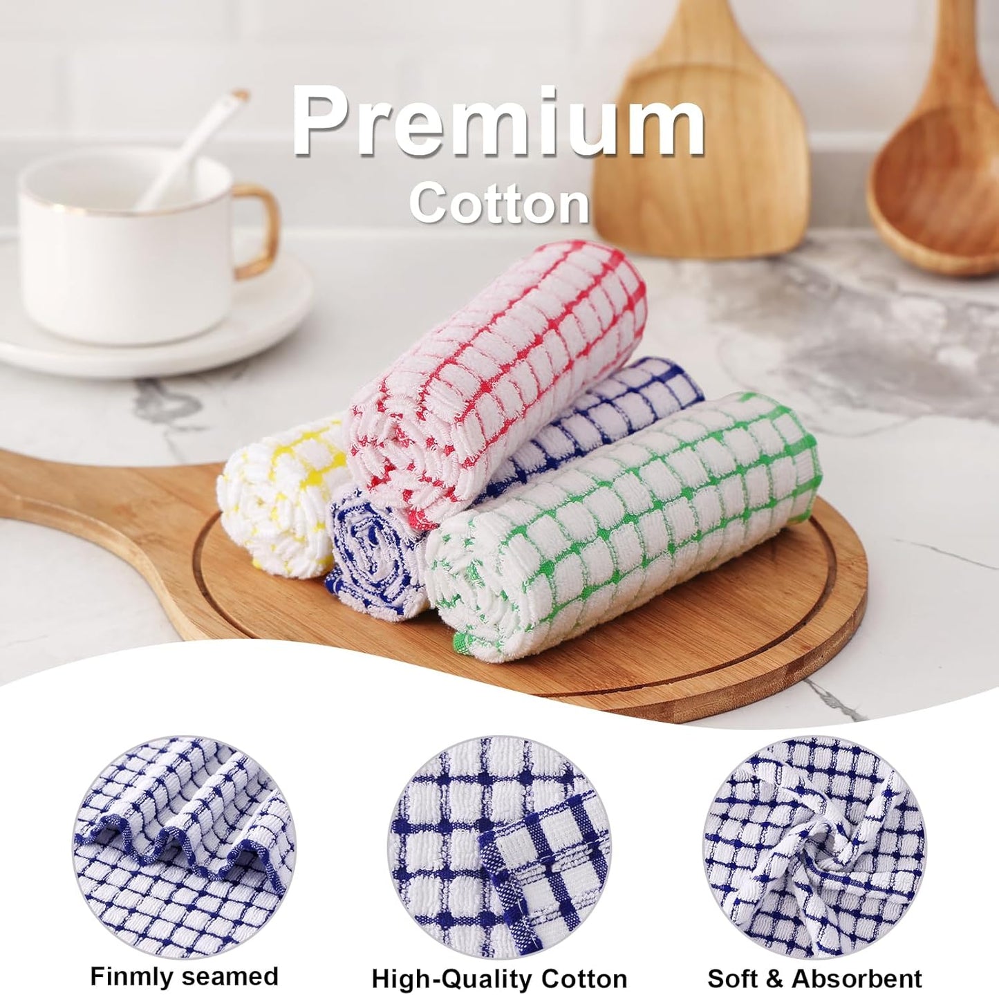 Kitinjoy Cotton 8 Pack Terry Kitchen Dish Cloths, 12 x 12 Inches Super Soft and Absorbent Dish Rags, Quick Drying Dish Towels for Washing Dishes, Mixed Color