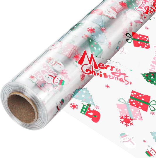 100 ft Christmas Cellophane Wrap Roll - 3 Mil Thick, Folds into 17.5" for Gift Baskets, Arts & Crafts
