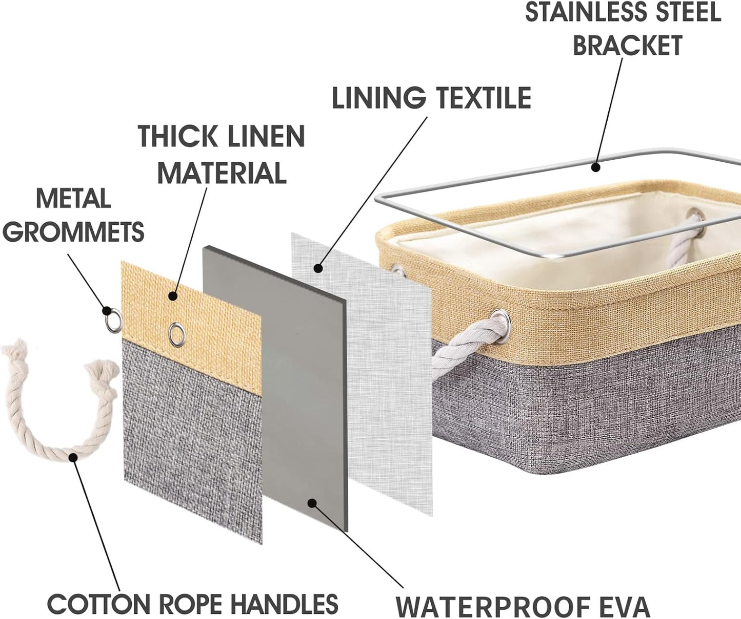 TcaFmac Organization and Storage Bins for Shelves - Small 6 Pack 12x8x5.2 inch Collapsible Storage Basket for Organizing, Fabric Storage Cubes for Gifts Empty for Toy Books (Gold & Grey)