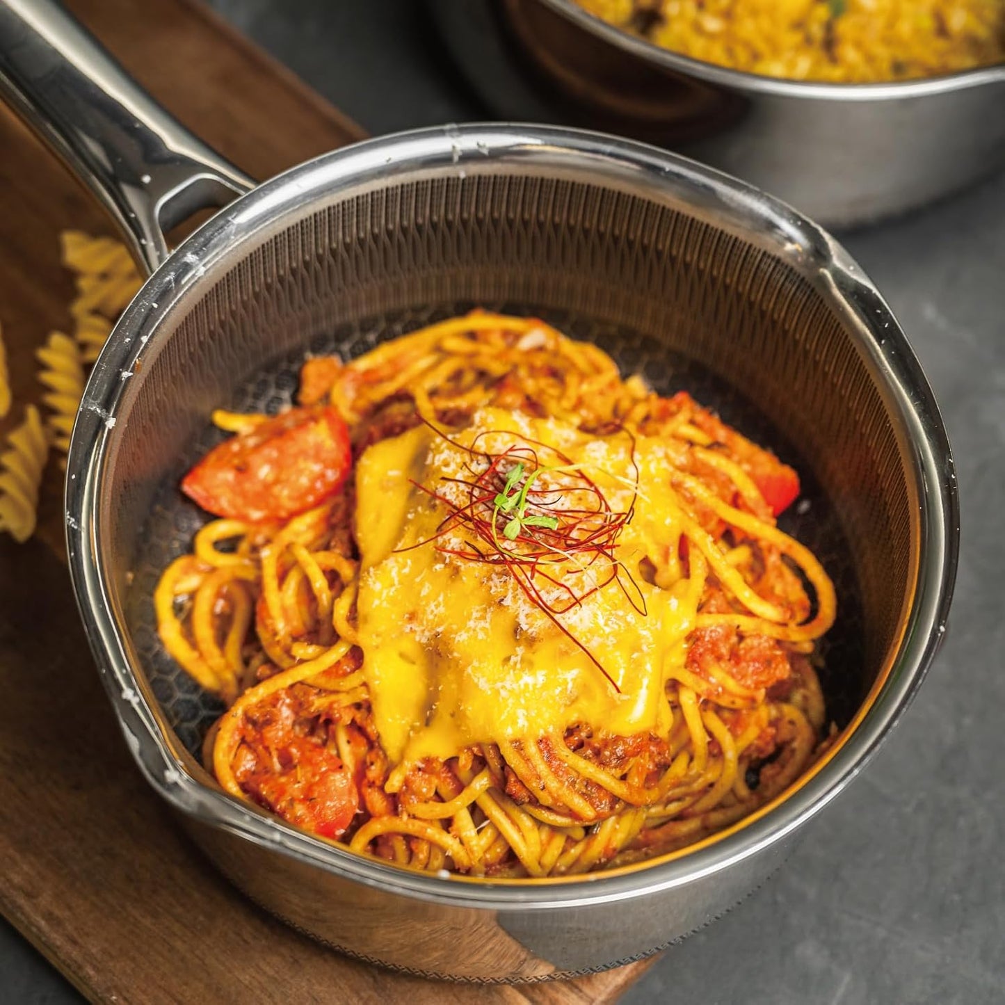 Hybrid Nonstick 2 QT Saucepan with Lid, Stainless Steel Honeycomb Pot with Two Pour Spouts,Compatible with All Cooktops,Dishwasher and Oven Safe