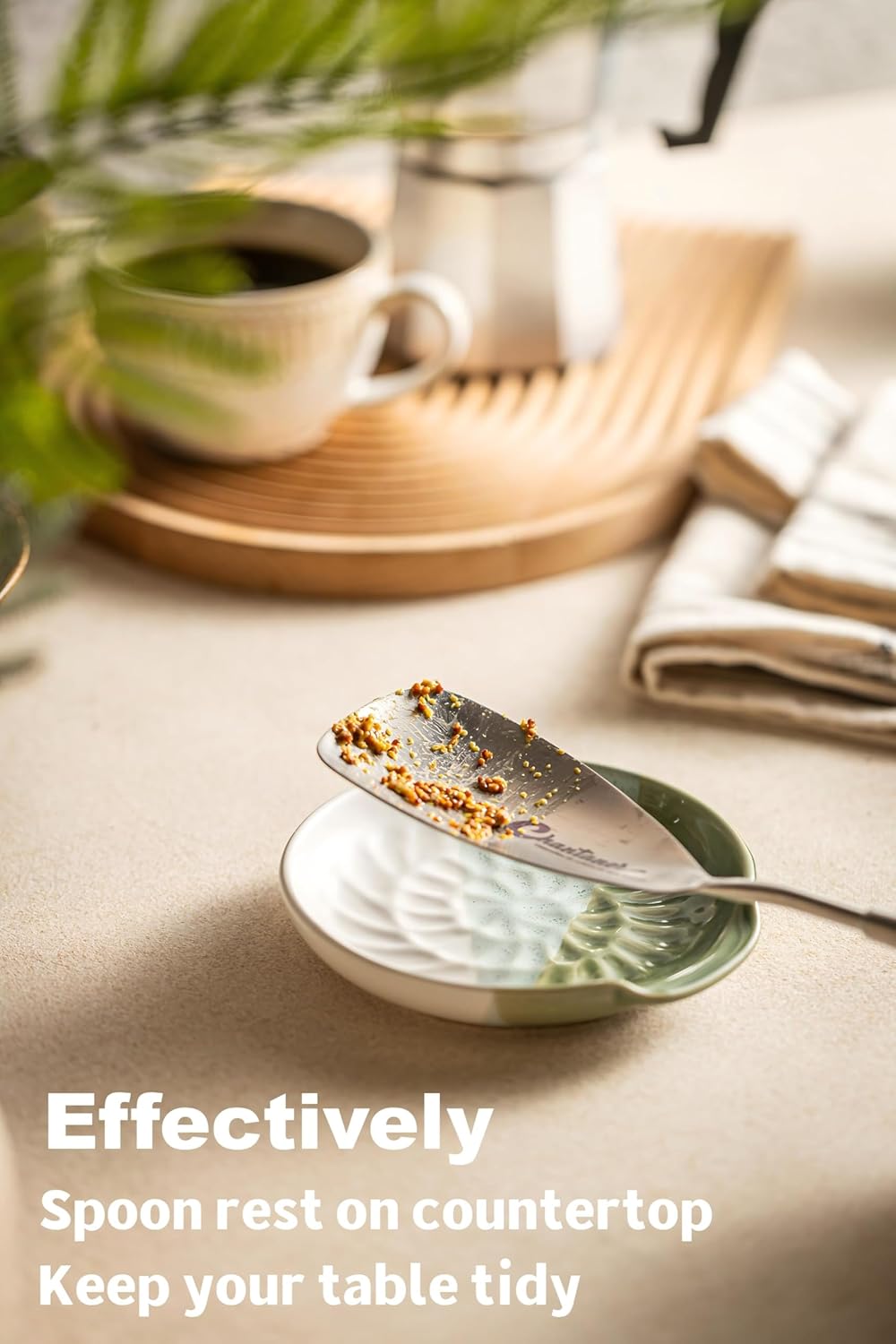 Ceramic Spoon Rest Cooking Spoon Holder for Stove Top, Modern Farmhouse Kitchen Decor for Multiple Utensil, Ladles Tongs Spatula - Gradient Green