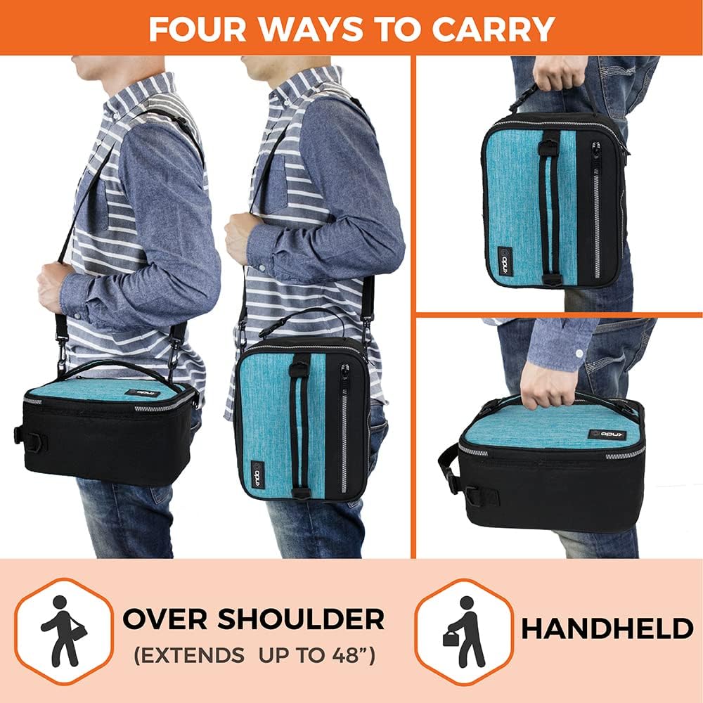 opux Insulated Lunch Box for Men Women Adult, Compact Lunch Bag for Kids Boy Girl Teen, Soft Lunch Cooler Bag for Work School, Leakproof Lunchbox Lunch Pail with Clip-on Buckle, Heather Sea Blue