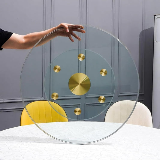 24" Tempered Glass Lazy Susan Turntable, 360° Silent-Spin Round Clear Tabletop Rotating Tray, Centerpiece for Dining Tables, Smooth Rotation, for Banquets, Weddings & Family Gatherings