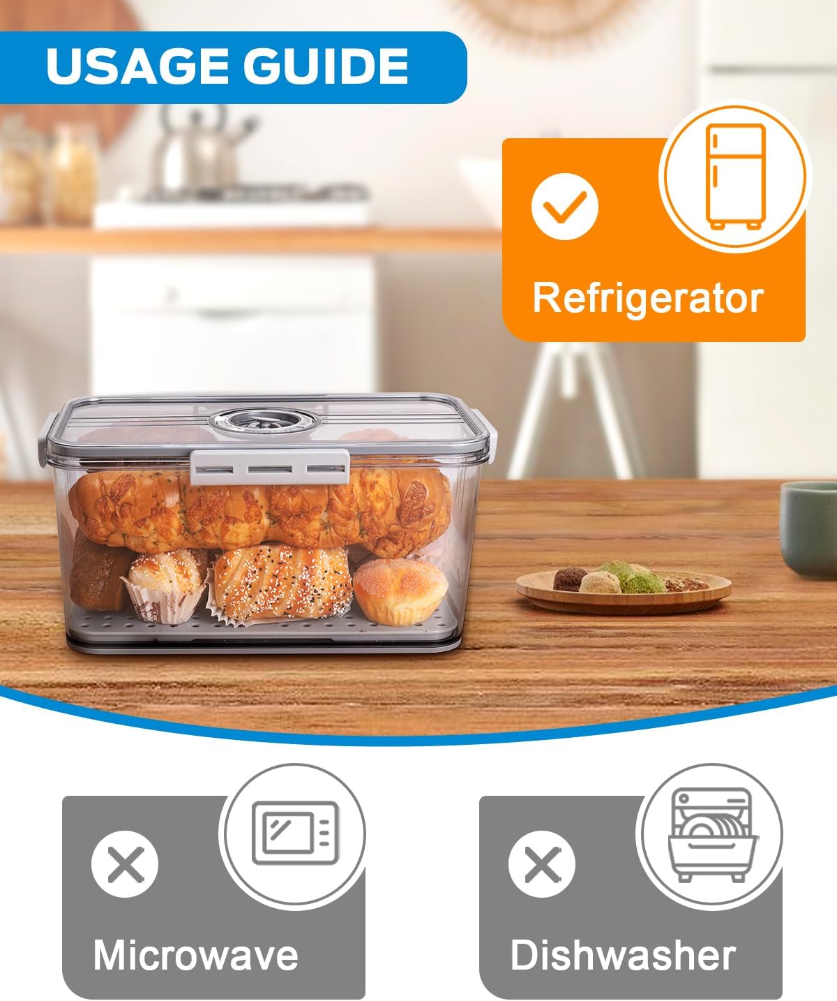 Dynta Bread Box 2 Pack Bread Storage Container Airtight Recording Time Bread Box for Kitchen Countertop Plastic Bread Keeper with Lid for Homemade Bread, Toast, Loaf, Cookies